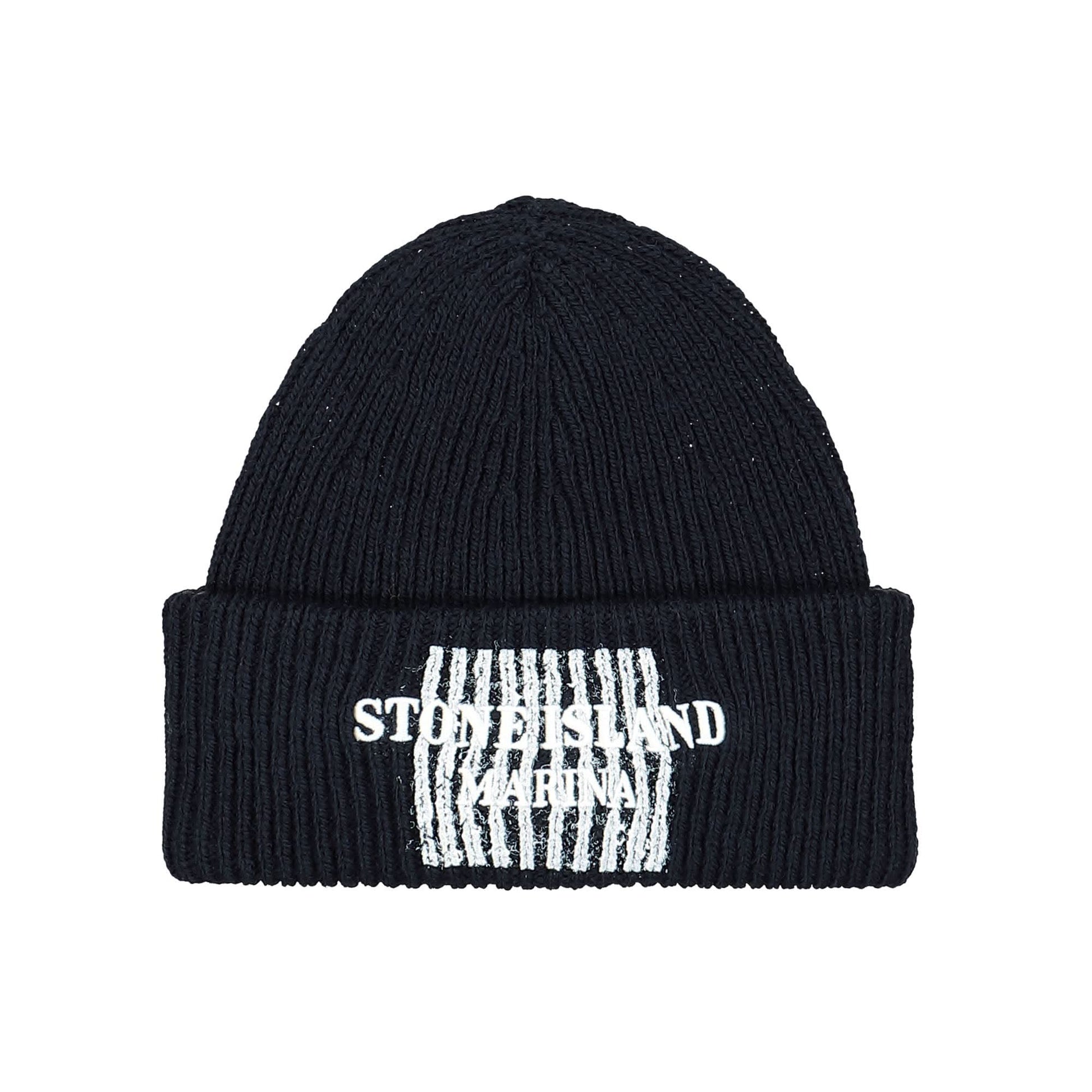 Stone Island Marina Pure Wool Full Rib Beanie Blue Detail view 1 | Gate