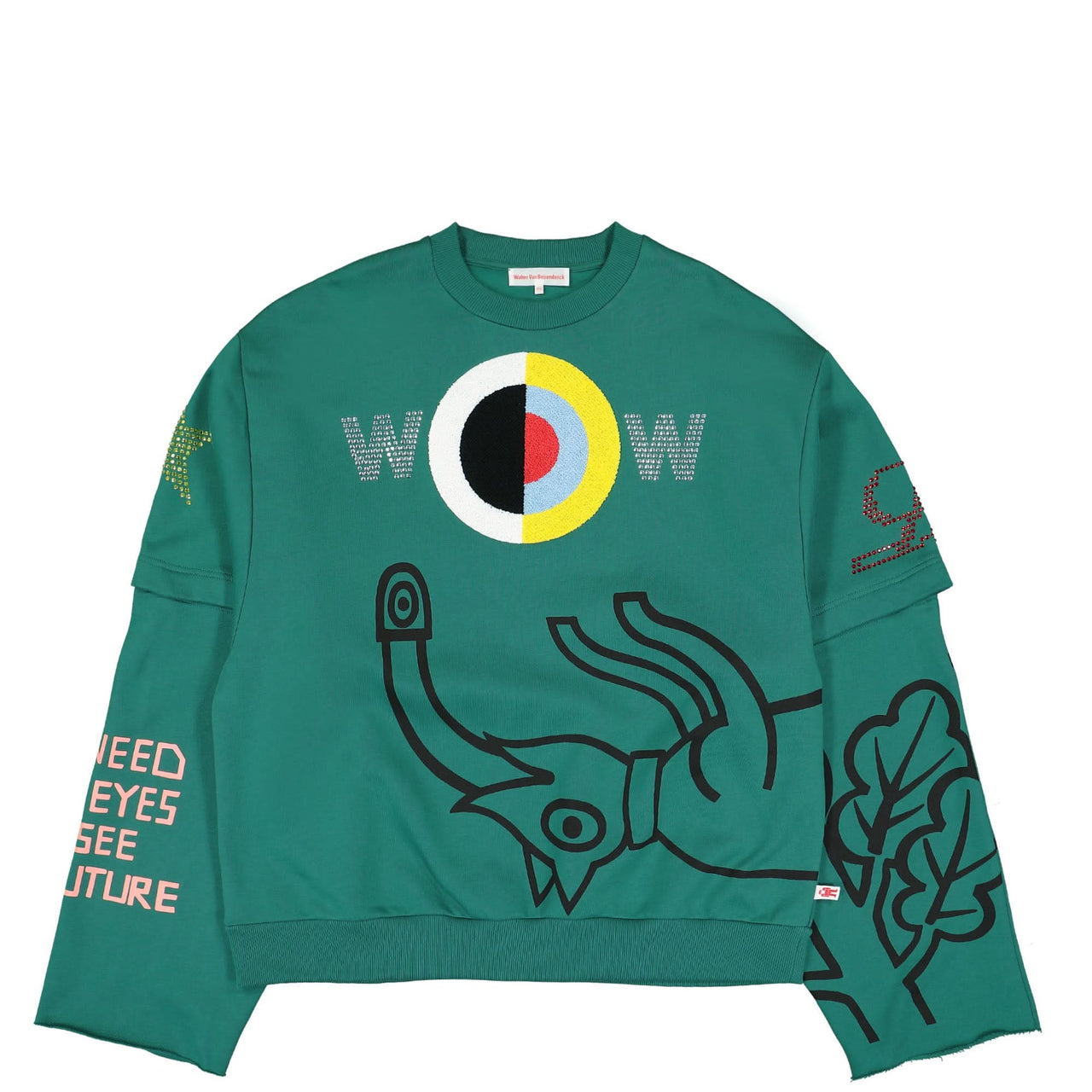 Walter Van Beirendonck Target Super Oversized Sweat with Detachable Sleeves Green Detail view 1 | Gate