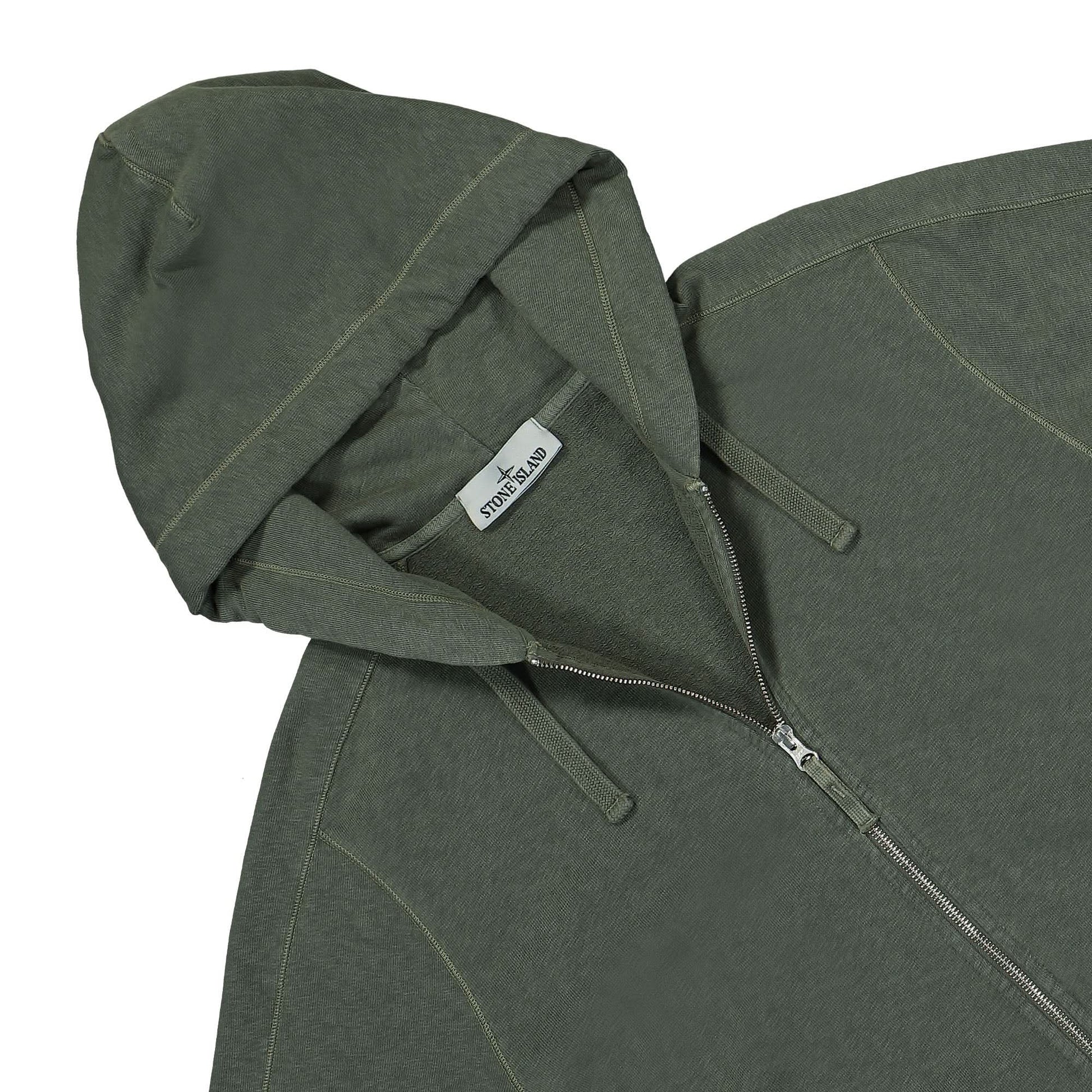 Stone Island Hooded Full Zip Sweatshirt Jacket Green Detail view 3 | Gate