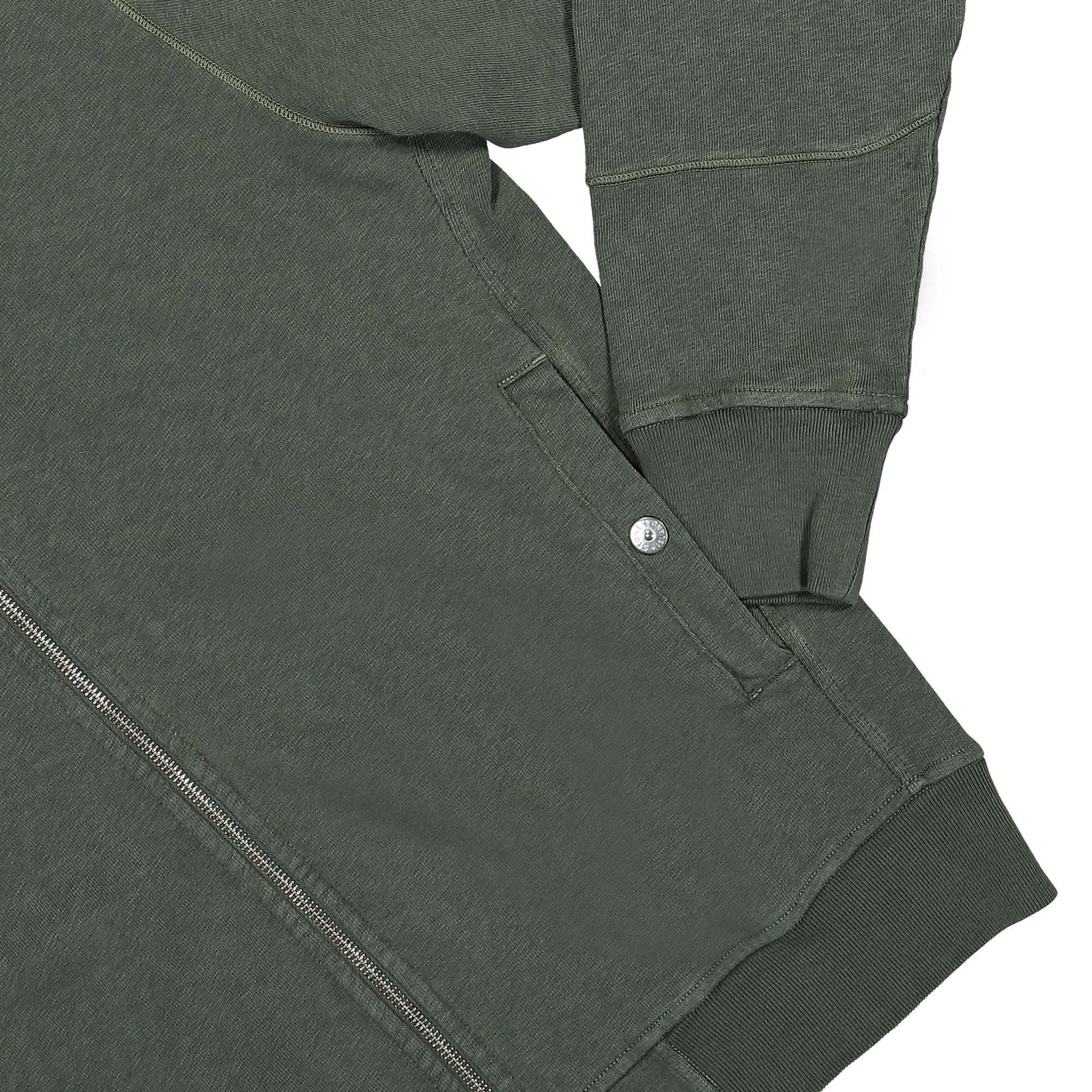 Stone Island Hooded Full Zip Sweatshirt Jacket Green Detail view 4 | Gate