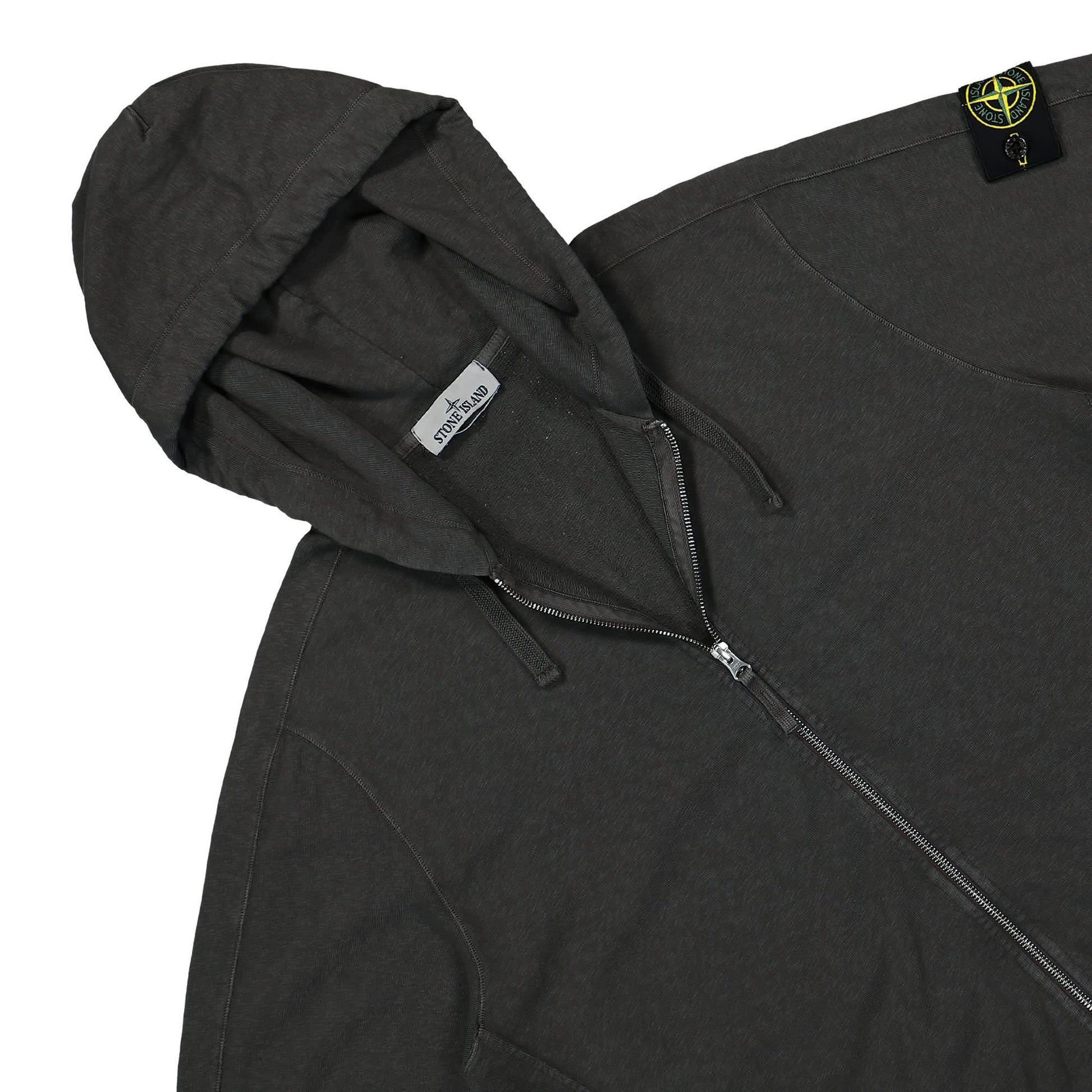 Stone Island Hooded Full Zip Sweatshirt Jacket Grey Detail view 3 | Gate