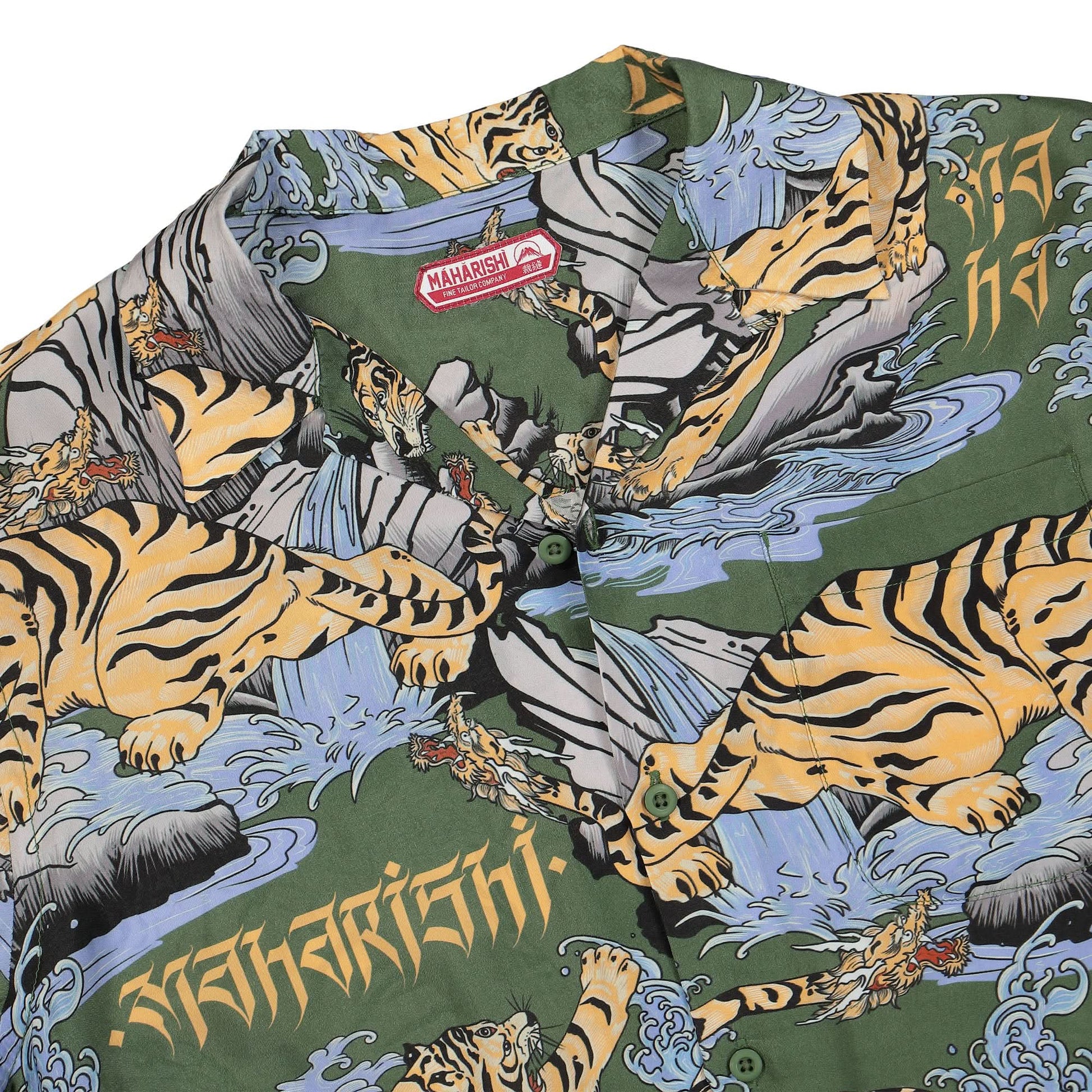 Maharishi Water Tiger Camp Collar Shirt Olive Detail view 3 | Gate