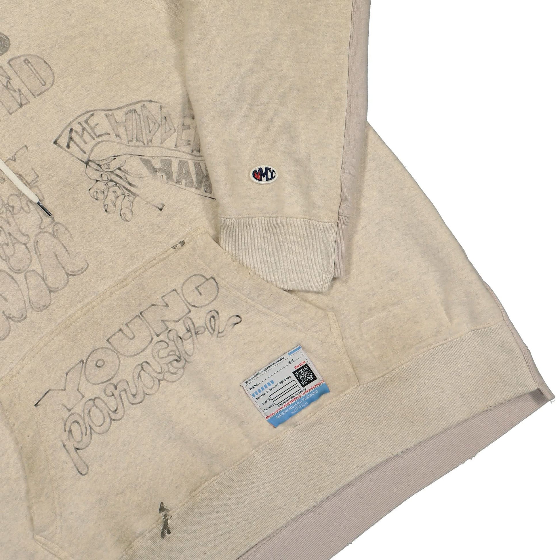 Maison Mihara Yasuhiro Pullover Combined Hoodie White Detail view 4 | Gate