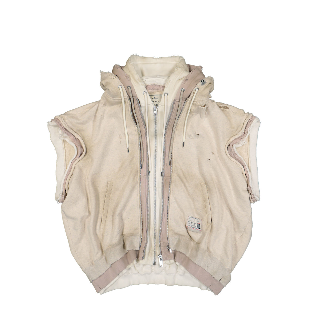 Maison Mihara Yasuhiro Triple Layered No Sleeve Parka Beige Detail view 1 | Gate