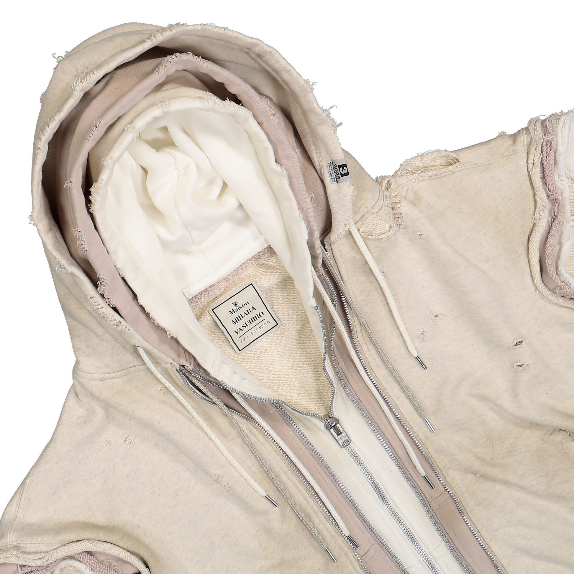 Maison Mihara Yasuhiro Triple Layered No Sleeve Parka Beige Detail view 3 | Gate