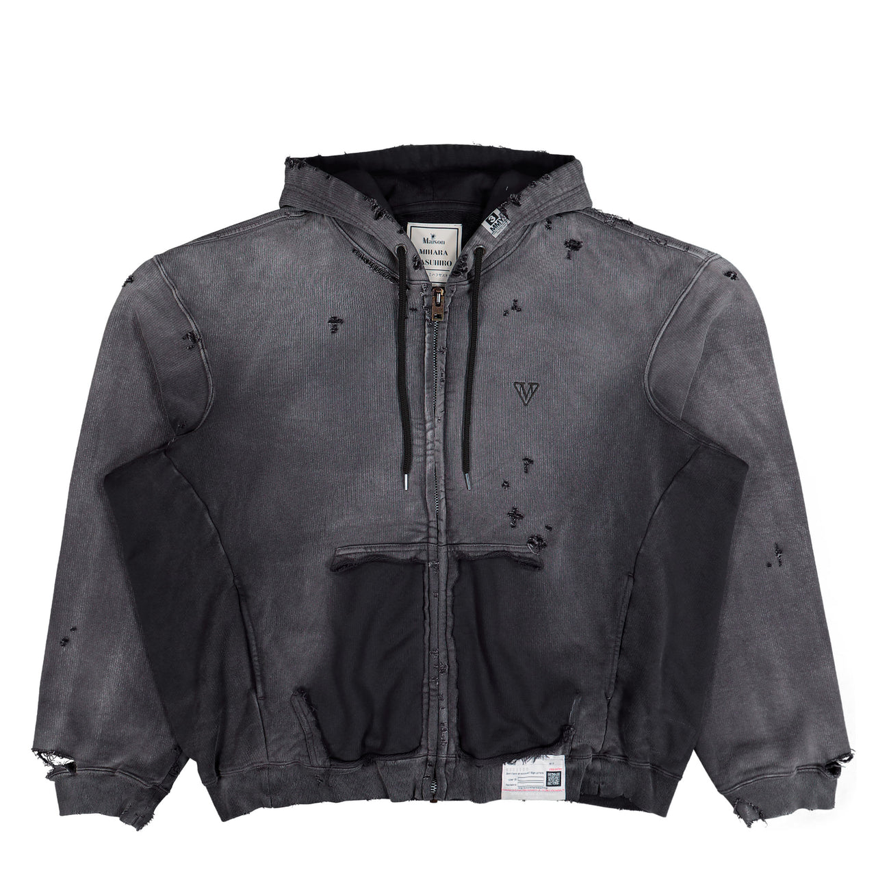 Maison Mihara Yasuhiro Sun Faded Like Zip-Up Hoodie Black Hoodies A15PK551 Detail View 1 | GATE