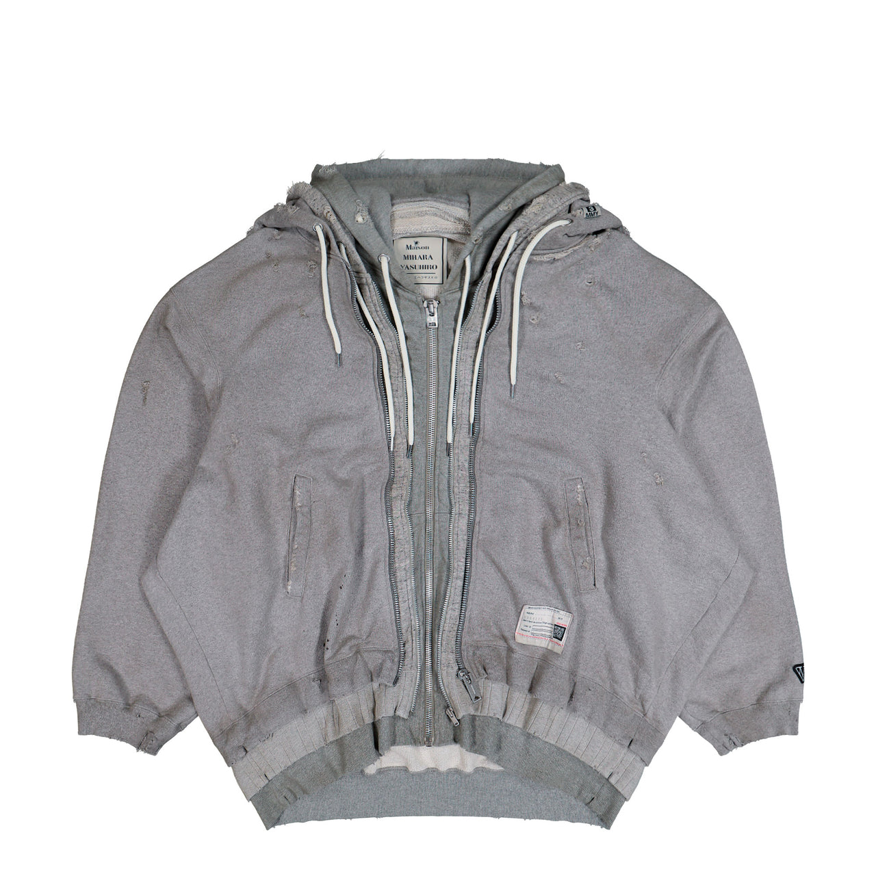 Maison Mihara Yasuhiro Triple Layered Zip-Up Hoodie Gray Hoodies A15PK581 Detail View 1 | GATE
