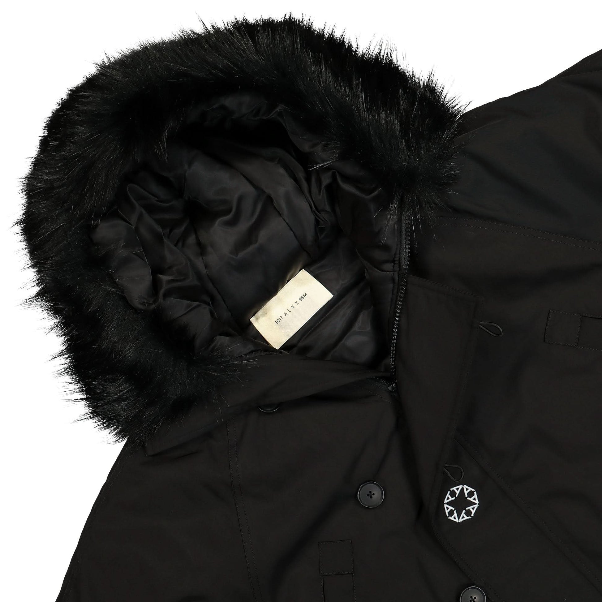 1017 Alyx 9SM Nylon Logo Parka Black Detail view 3 | Gate