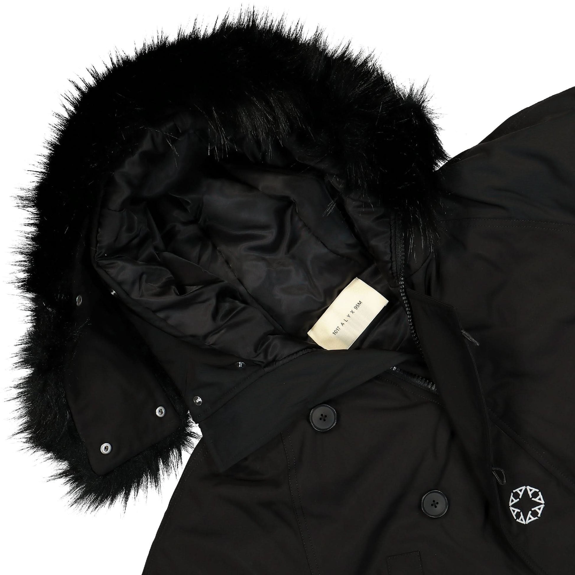 1017 Alyx 9SM Nylon Logo Parka Black Detail view 4 | Gate