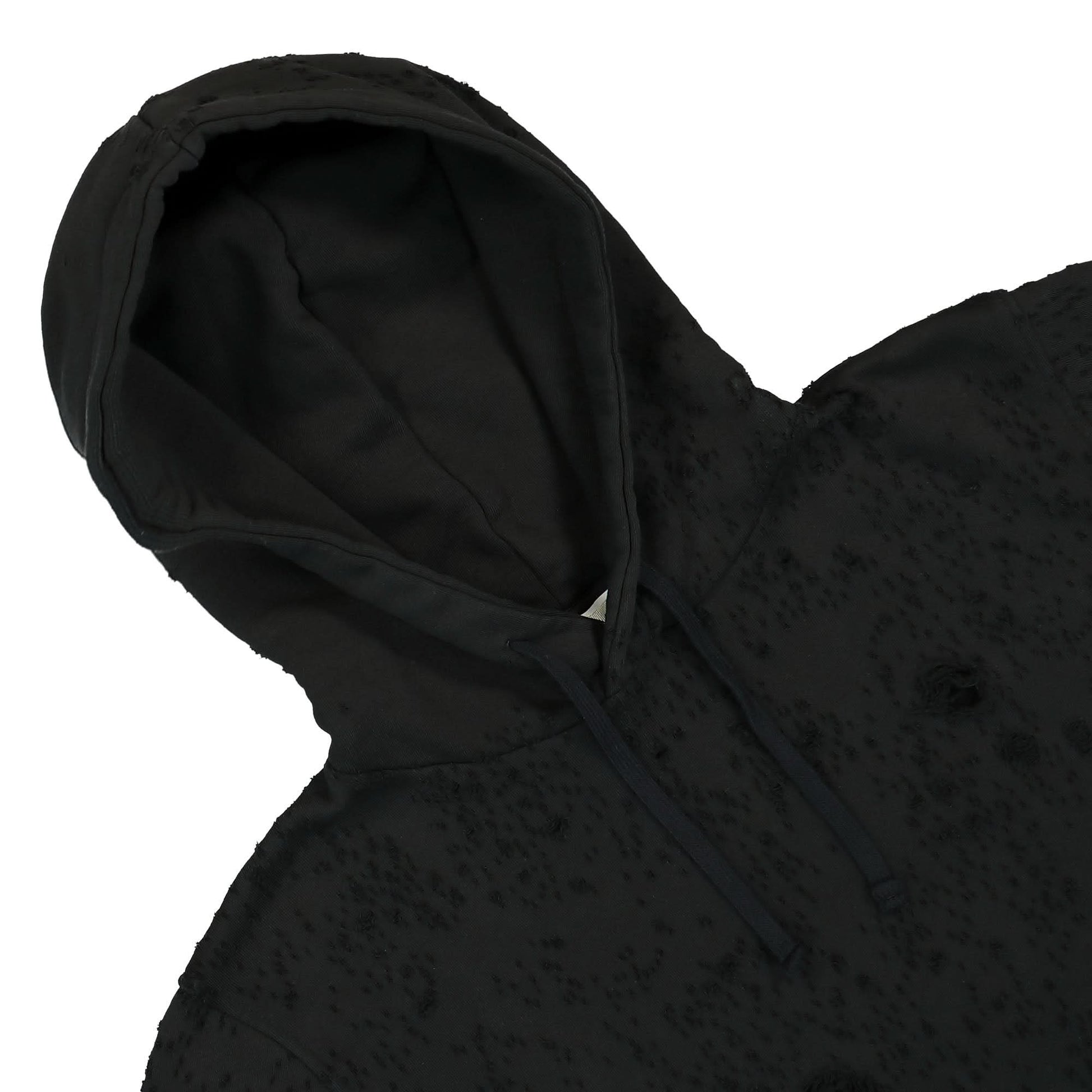 1017 Alyx 9SM Destroyed Lightercap Hoodie Black Detail view 3 | Gate