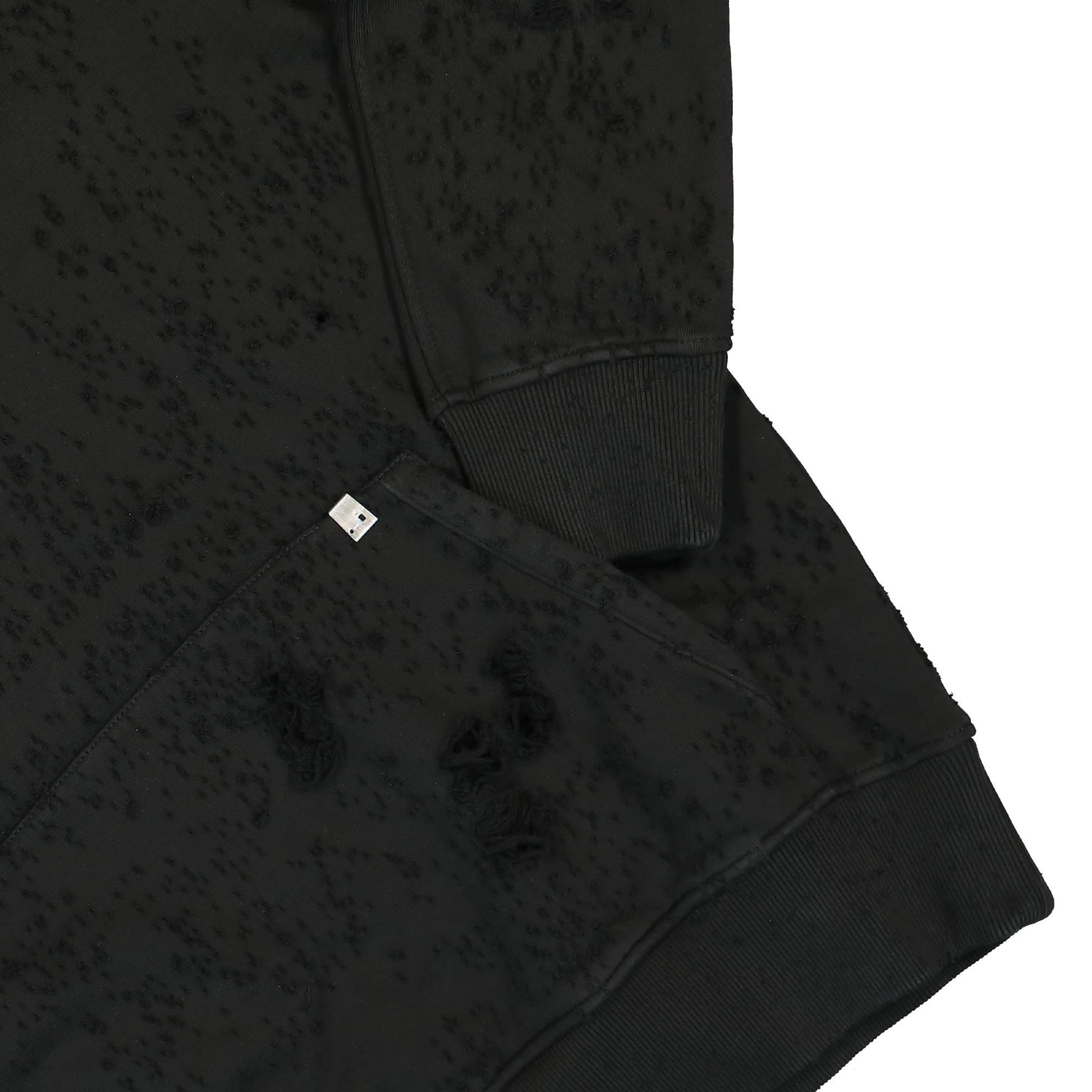 1017 Alyx 9SM Destroyed Lightercap Hoodie Black Detail view 4 | Gate