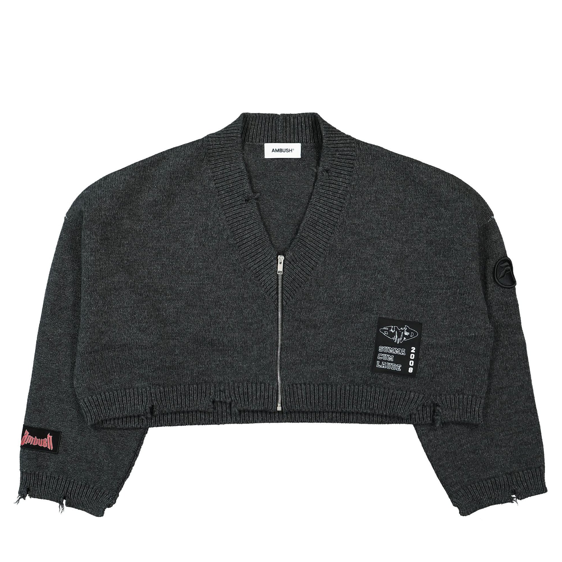 Ambush Felted Knit Zip Cardigan Grey Detail view 1 | Gate