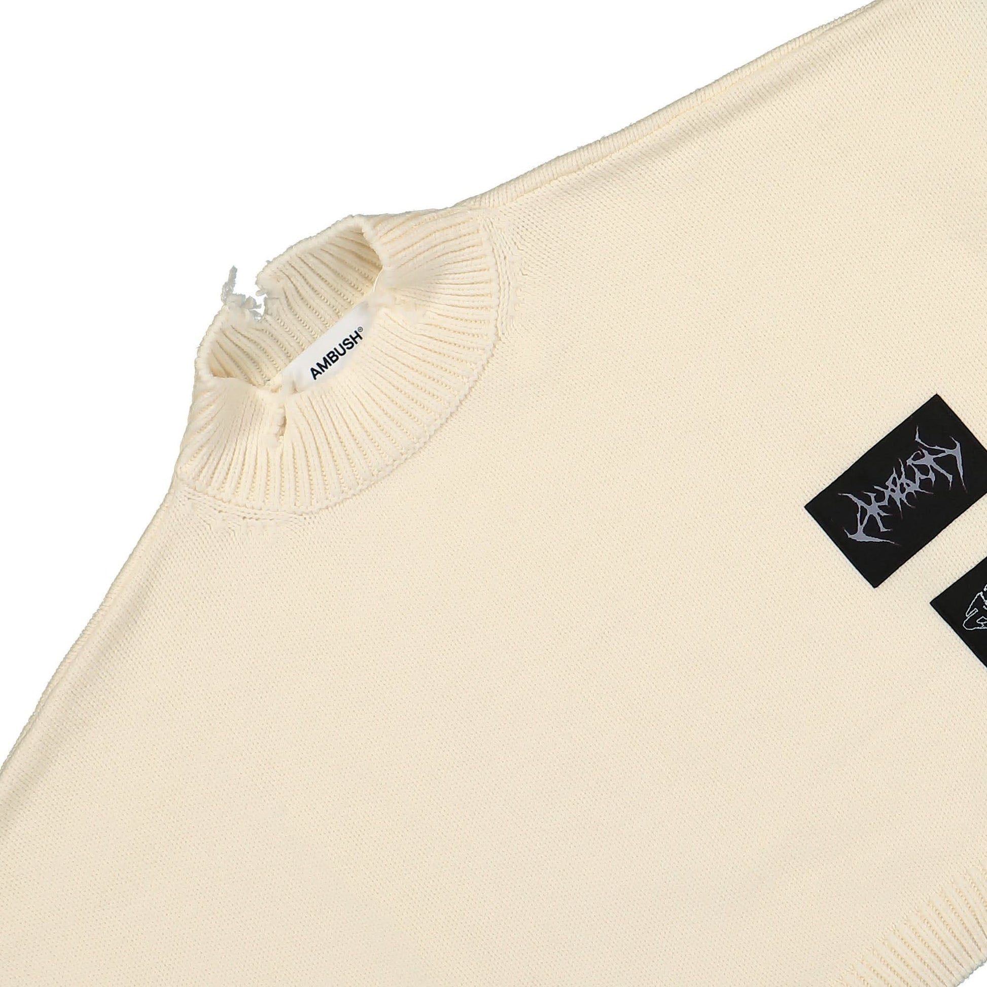 Ambush Felted Knit Cropped Mockneck Beige Detail view 3 | Gate
