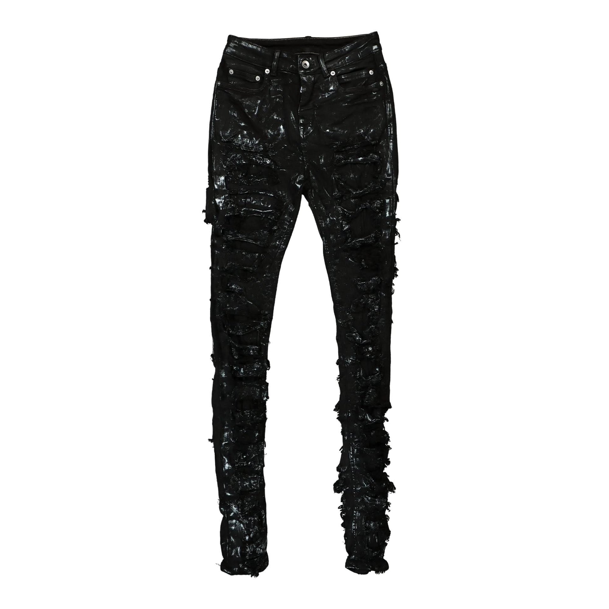 Rick Owens Detroit Cut Denim Pants Black Detail view 1 | Gate