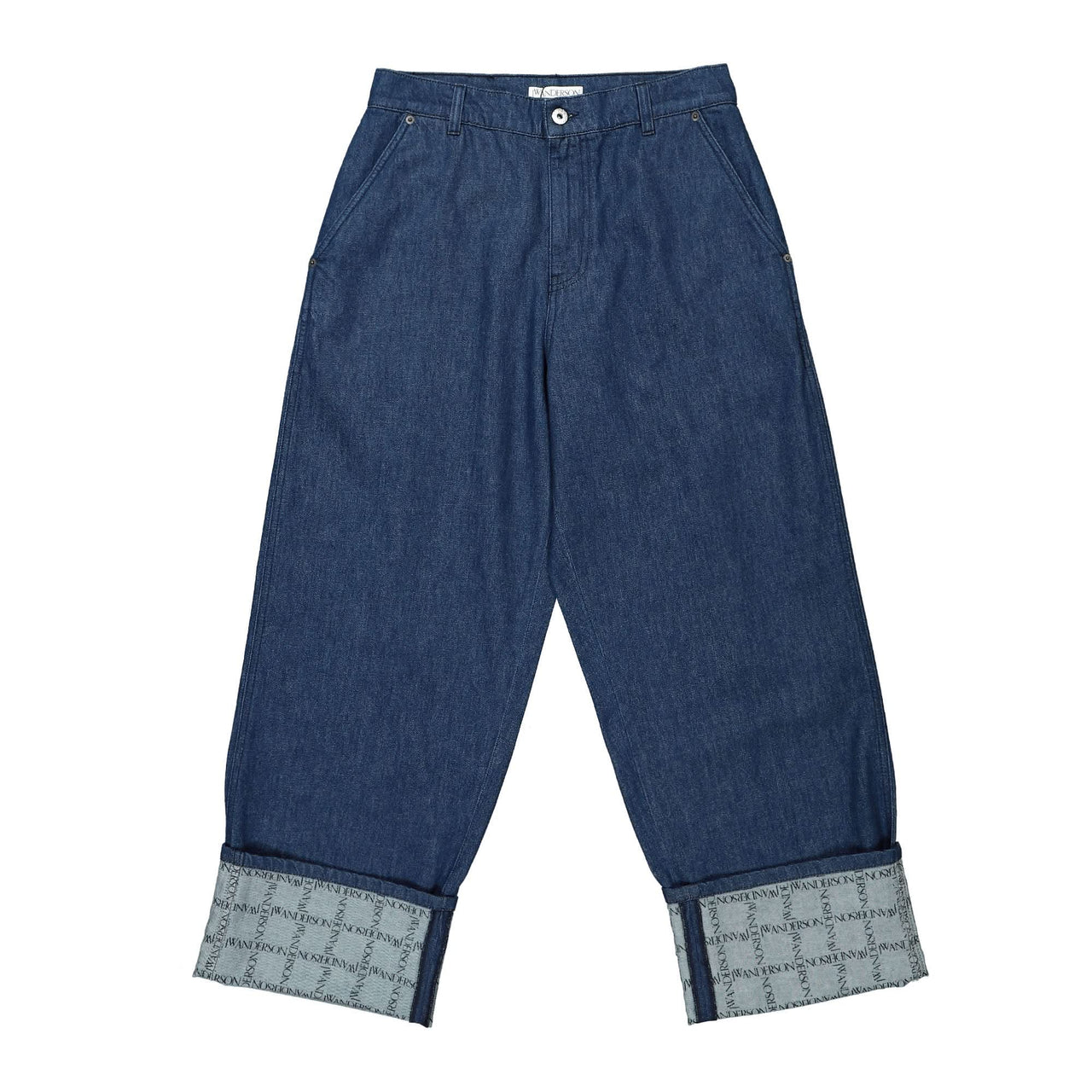 JW Anderson Logo Grid Turn Up Workwear Jeans Blue Detail view 1 | Gate