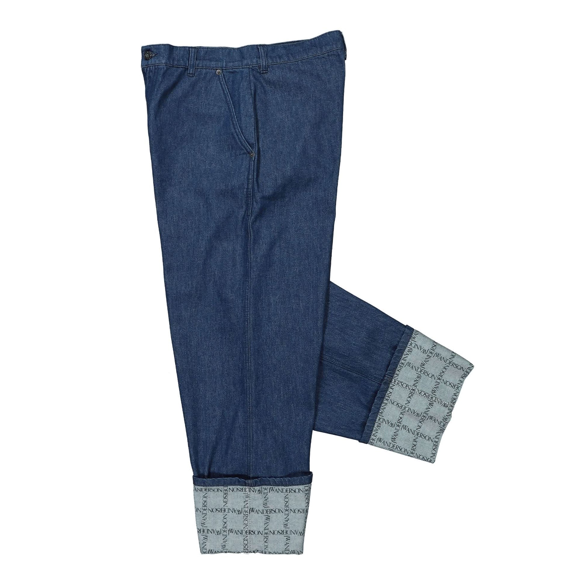 JW Anderson Logo Grid Turn Up Workwear Jeans Blue Detail view 3 | Gate