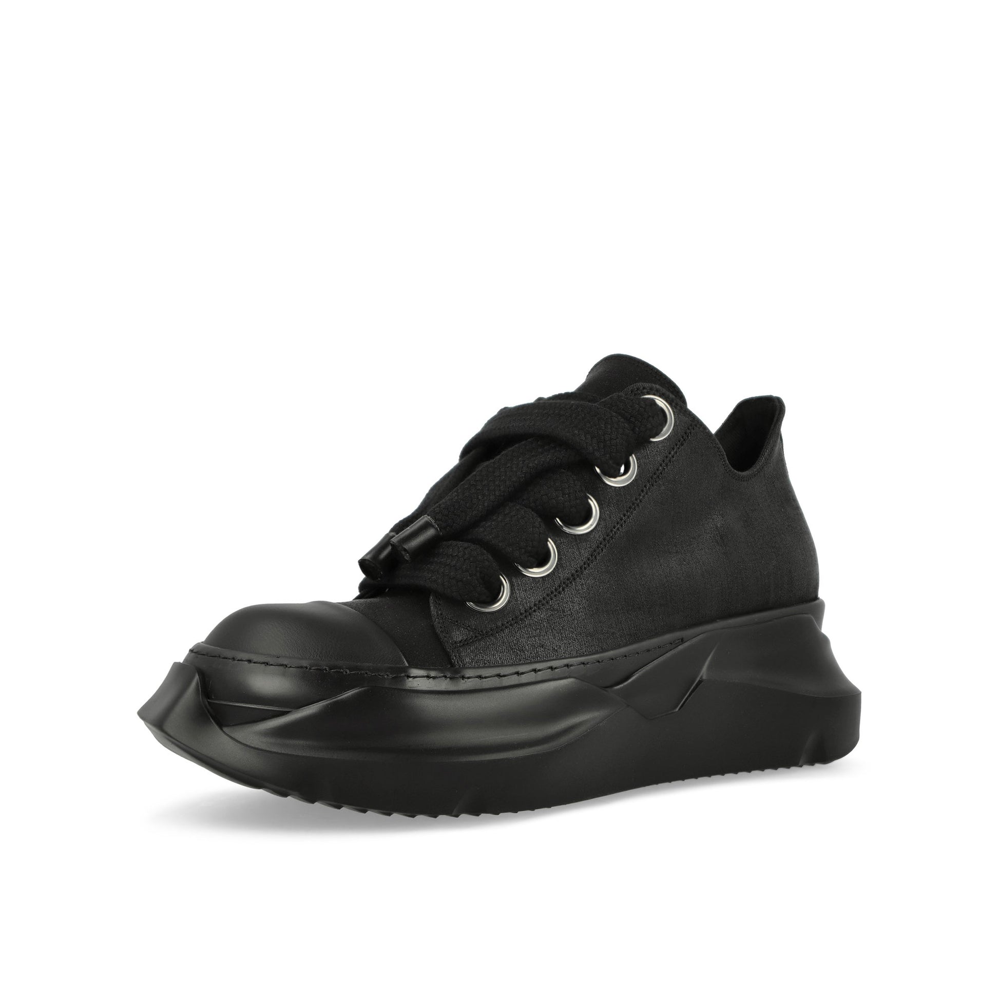 Rick Owens Jumbo Laces Abstract Low Sneaks Black Sneaker Detail view 4 | Gate