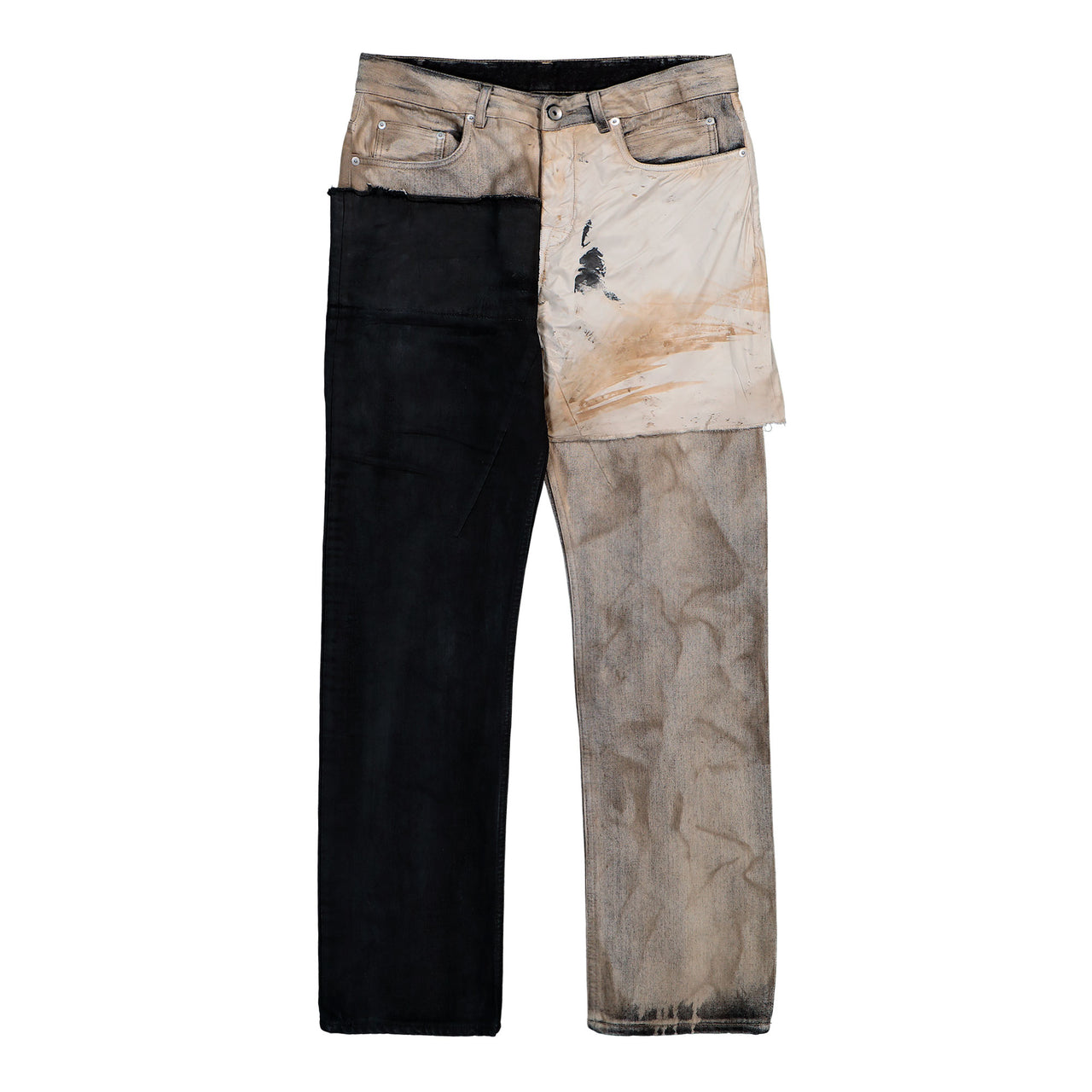 Rick Owens DRKSHDW Fog Cut Dust / Black / Cream Denim Pant DU01F4397 COMW1A 340941 Detail View 1 | GATE