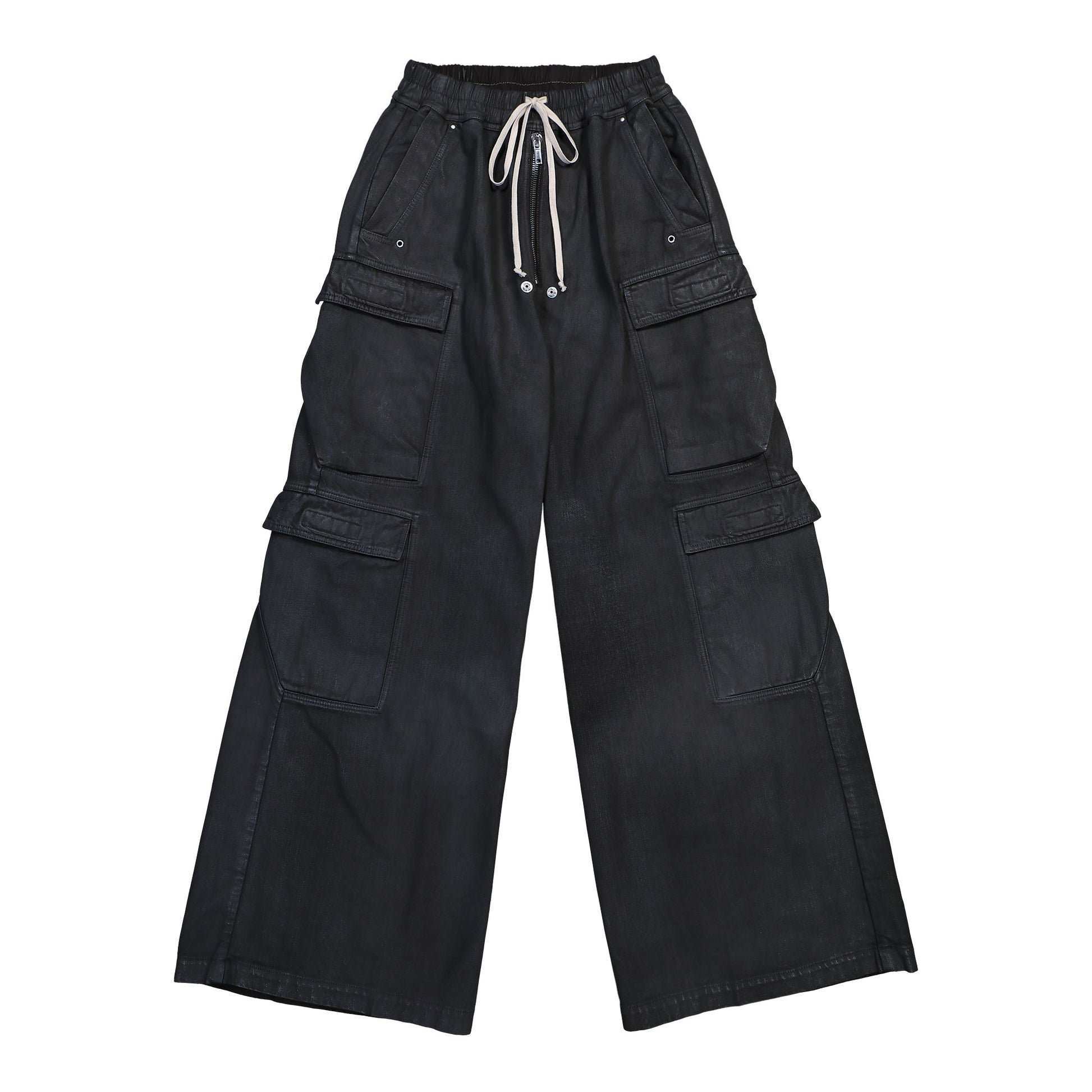 Rick Owens DRKSHDW Double Cargo Jumbo Belas Black Wax Denim Pants DU02E7398 BW 99X Detail View 1 | GATE