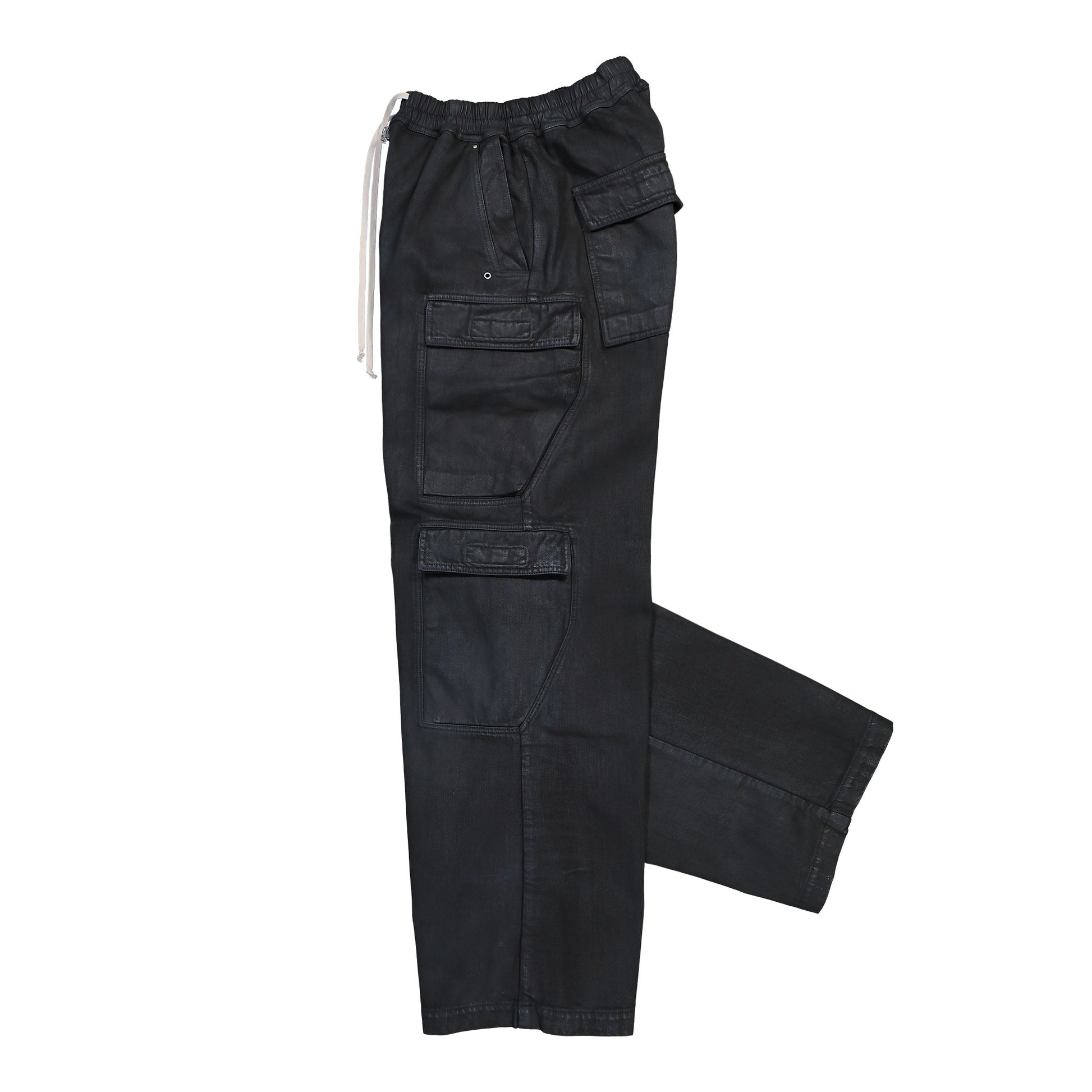 Rick Owens DRKSHDW Double Cargo Jumbo Belas Black Wax Denim Pants DU02E7398 BW 99X Detail View 3 | GATE