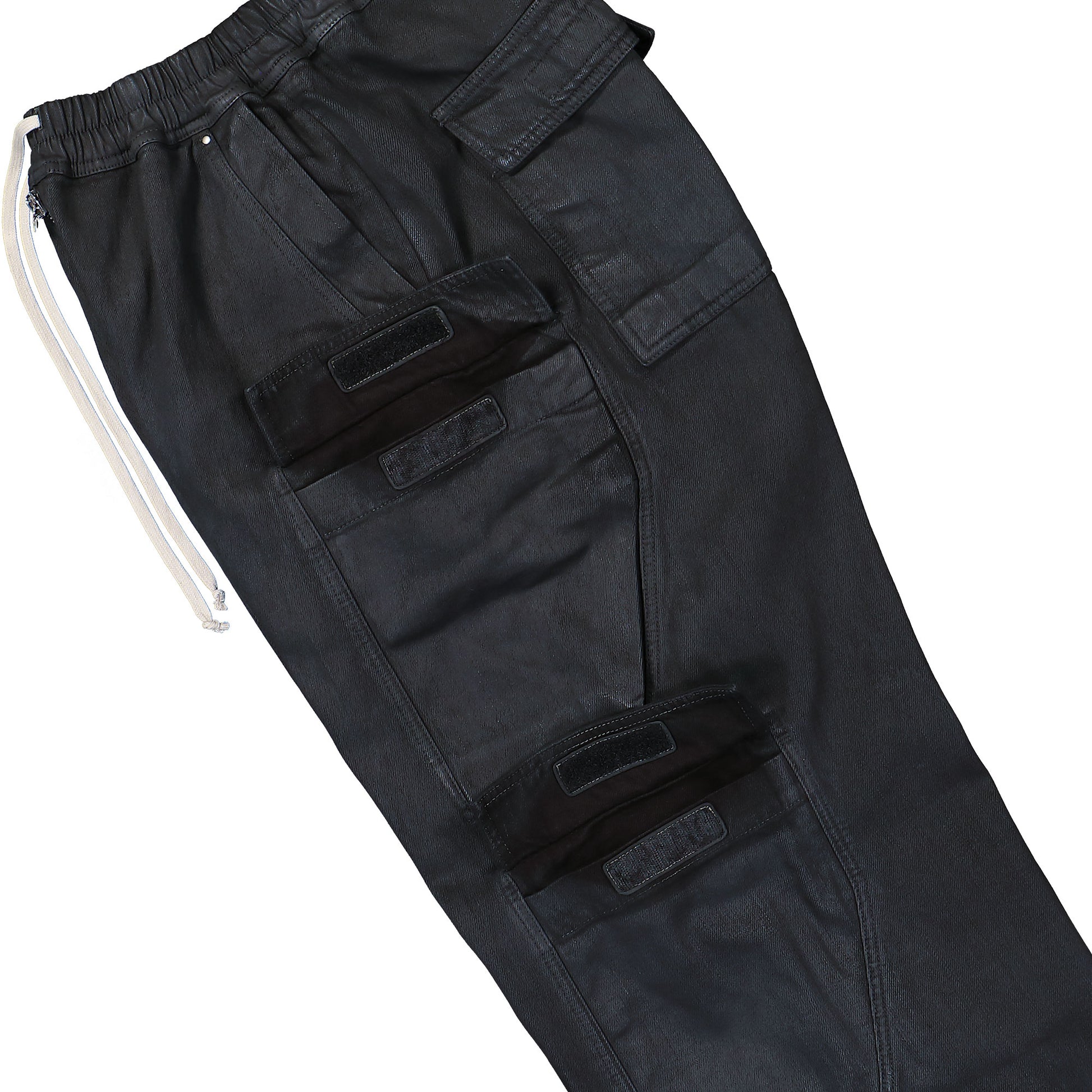 Rick Owens DRKSHDW Double Cargo Jumbo Belas Black Wax Denim Pants DU02E7398 BW 99X Detail View 6 | GATE