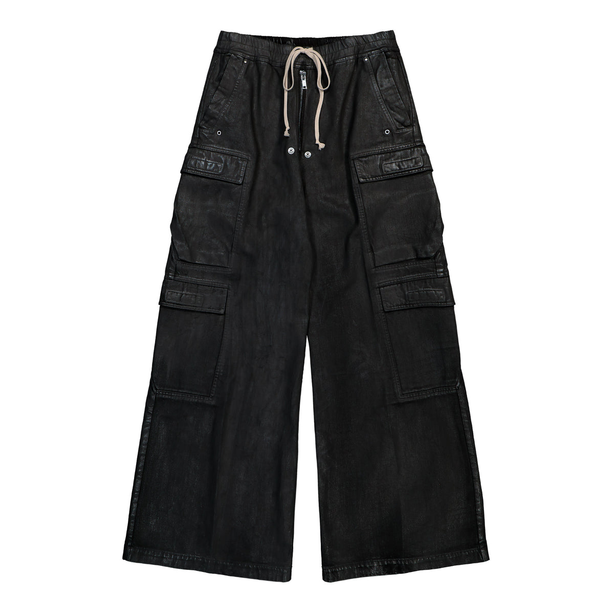 Rick Owens DRKSHDW Double Cargo Jumbo Belas Black Wax Pants DU02F6398 BW 99X Detail View 1 | GATE