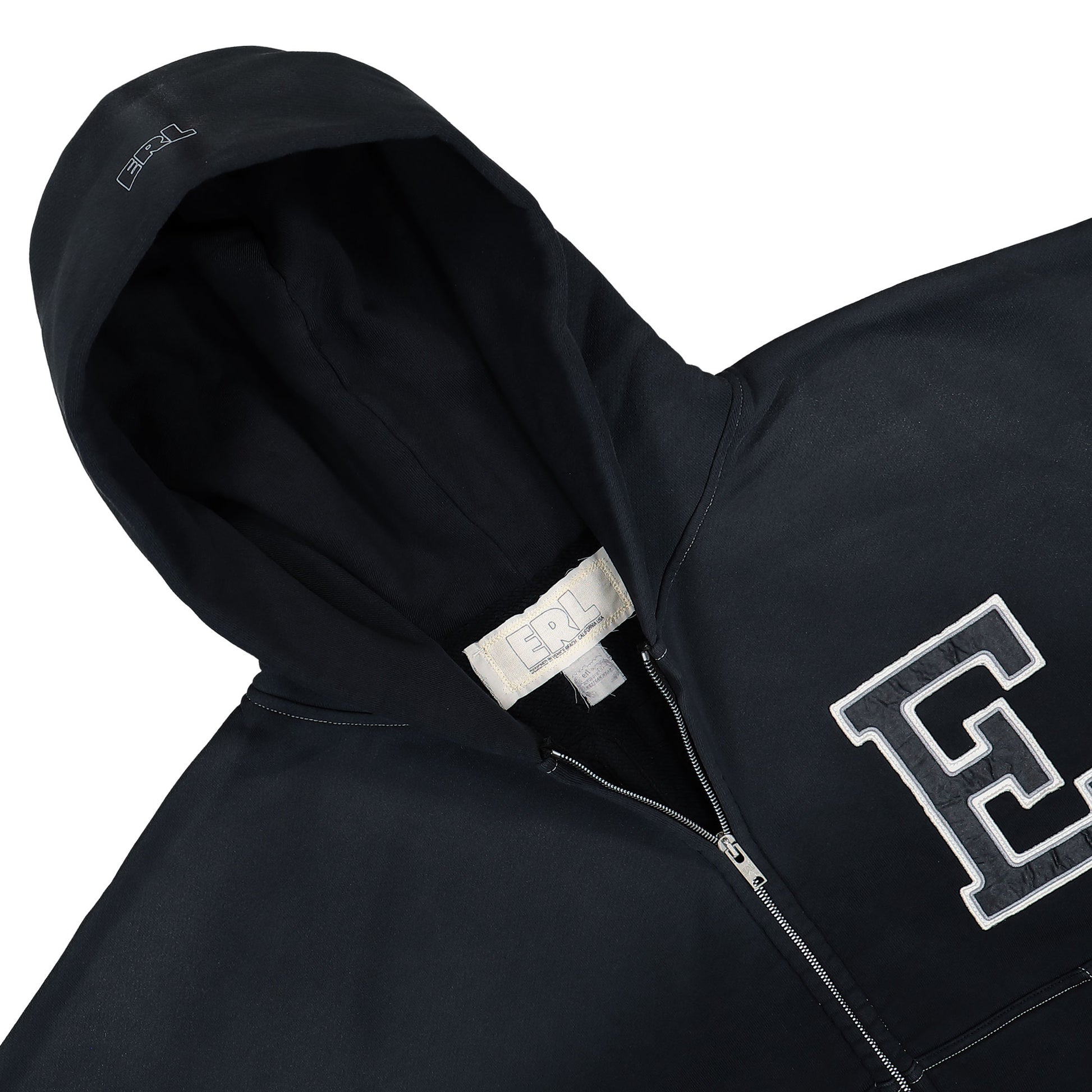 ERL Oversized Zip-Up Hoodie Black Detail view 5 | Gate