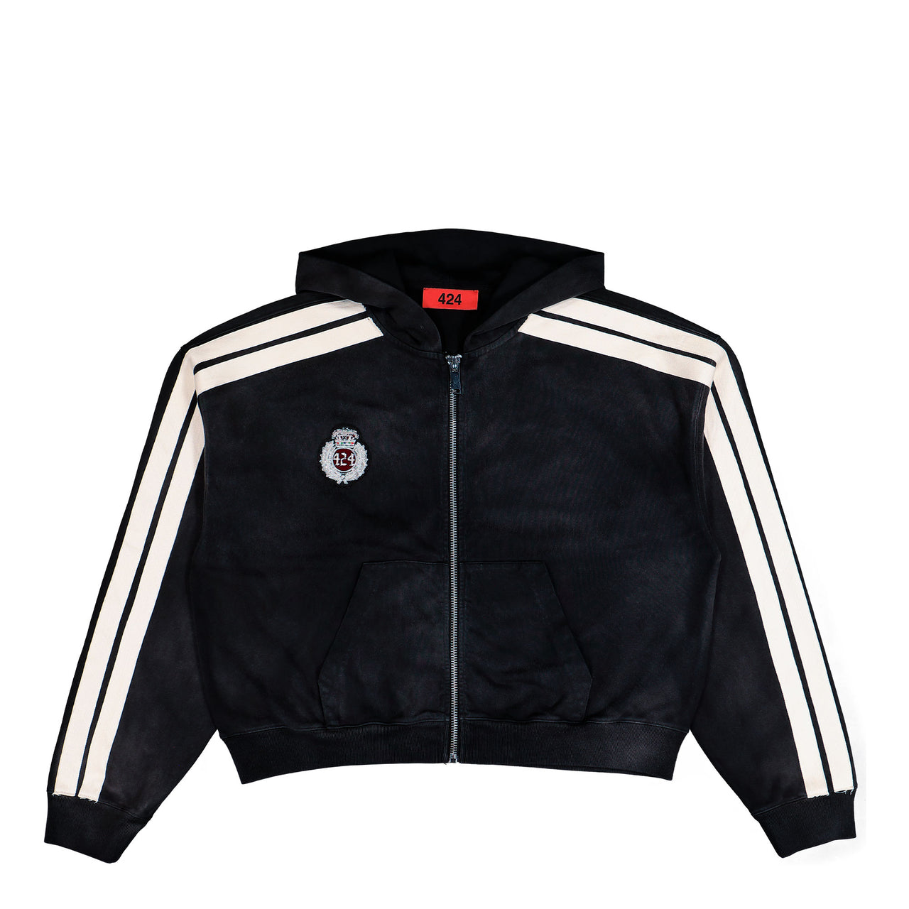 424 Academy Zip Up Hoodie Vintage Black Hoodies FFF5MF70AP JE001 999 / Vintage Black Detail View 1 | GATE