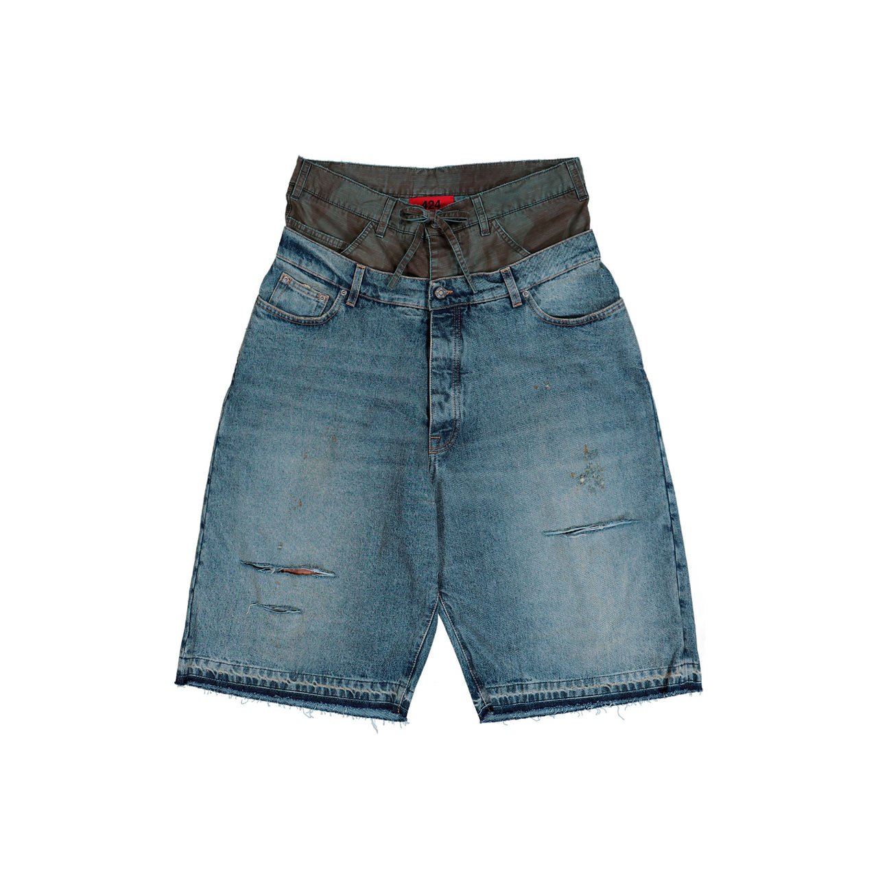 424 Big Daddy Double Short Japanese Vintage Washed Blue Shorts FFF5MT35AP TE001 502 / Japanese Vintage Washed Blue Detail View 1 | GATE