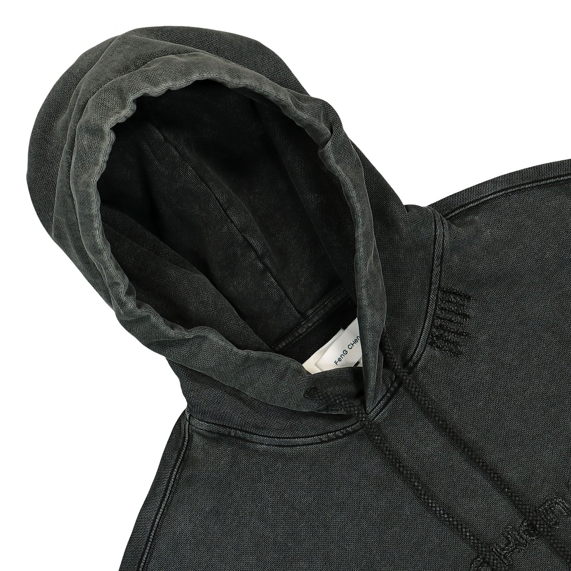 Feng Chen Wang Grey Ripped Jersy Hoodie Grey Detail view 3 | Gate
