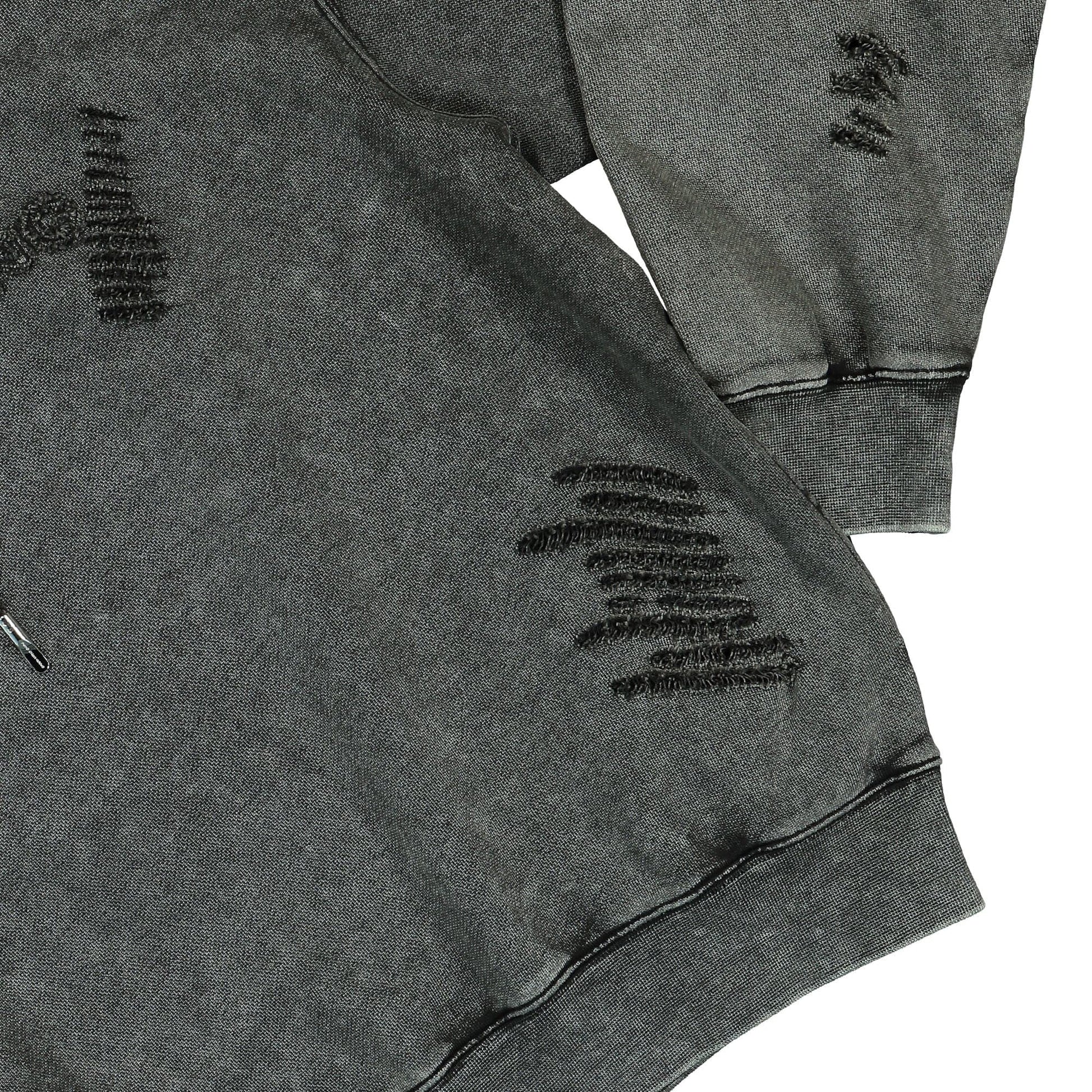Feng Chen Wang Grey Ripped Jersy Hoodie Grey Detail view 4 | Gate