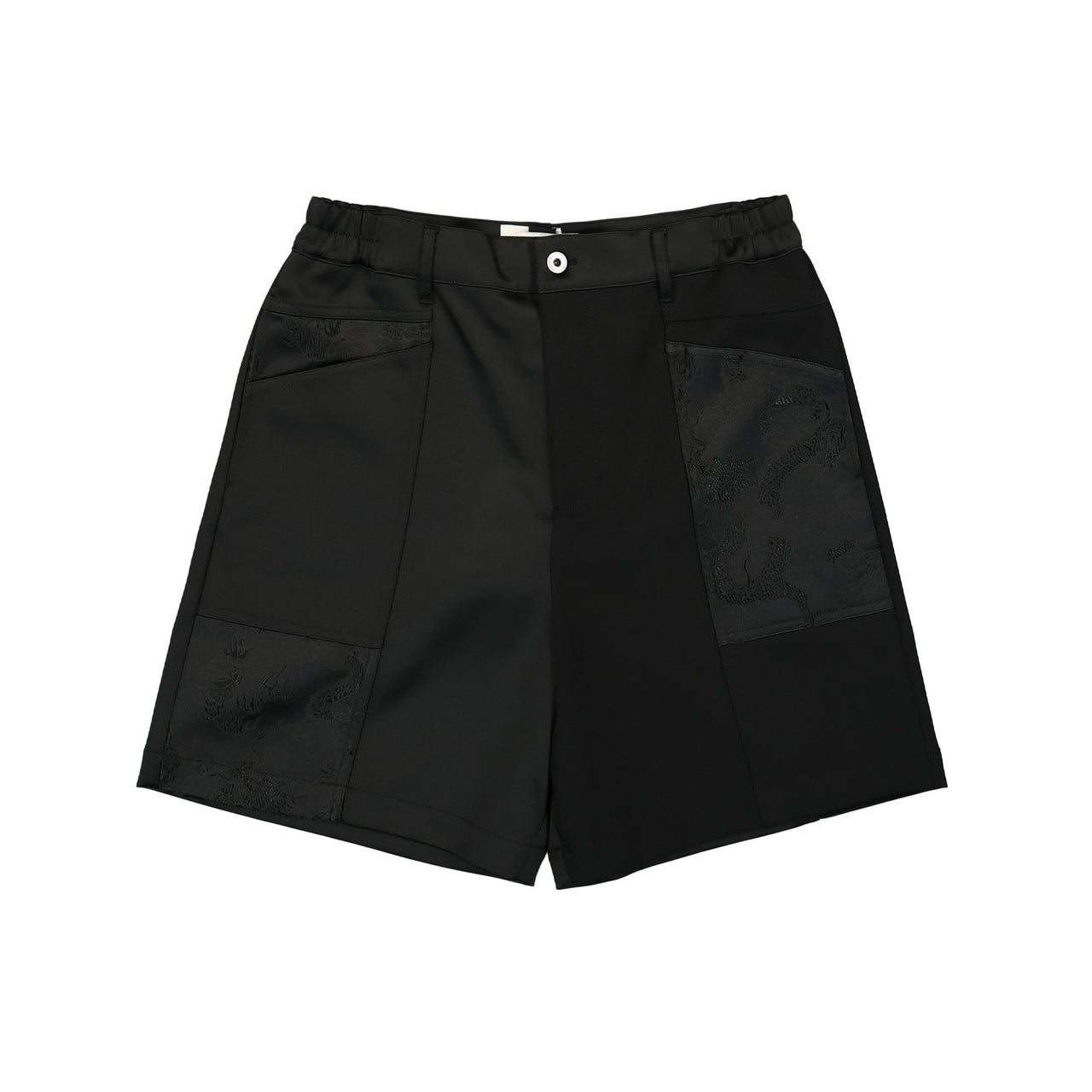 Feng Chen Wang Dragon Jacquard Patchworks Shorts Black Detail view 1 | Gate