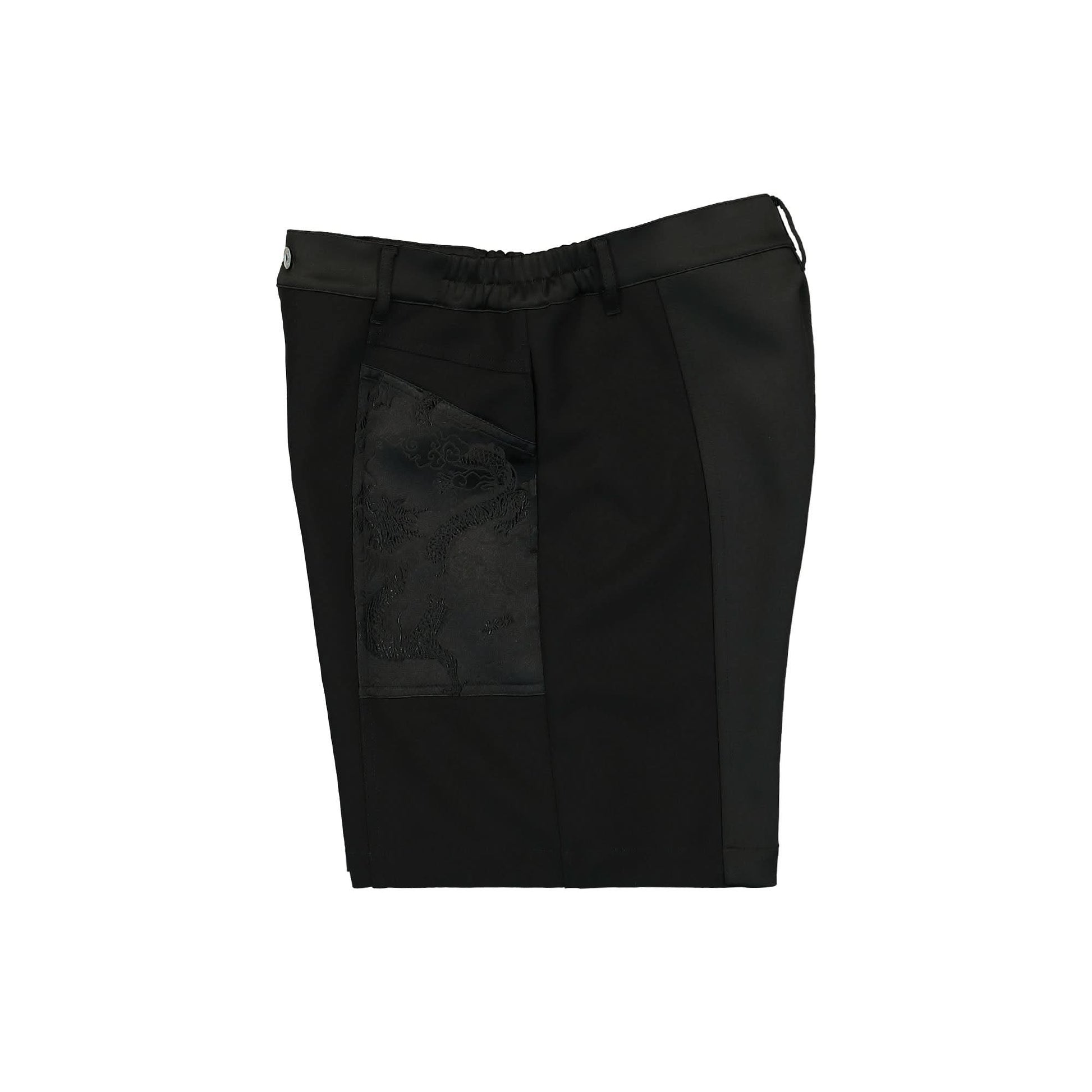 Feng Chen Wang Dragon Jacquard Patchworks Shorts Black Detail view 3 | Gate