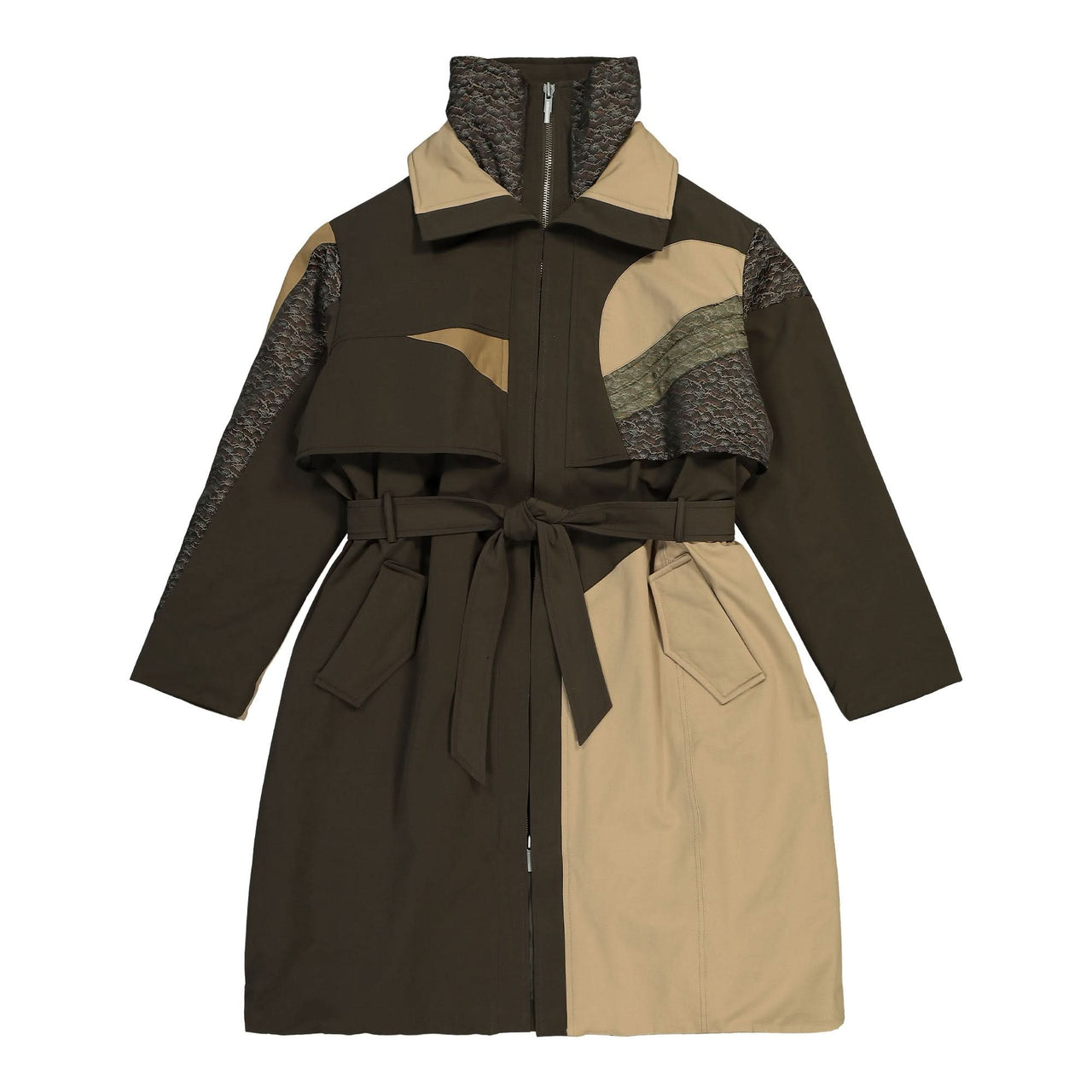 Feng Chen Wang Quilted Panel Coat Brown Detail view 1 | Gate