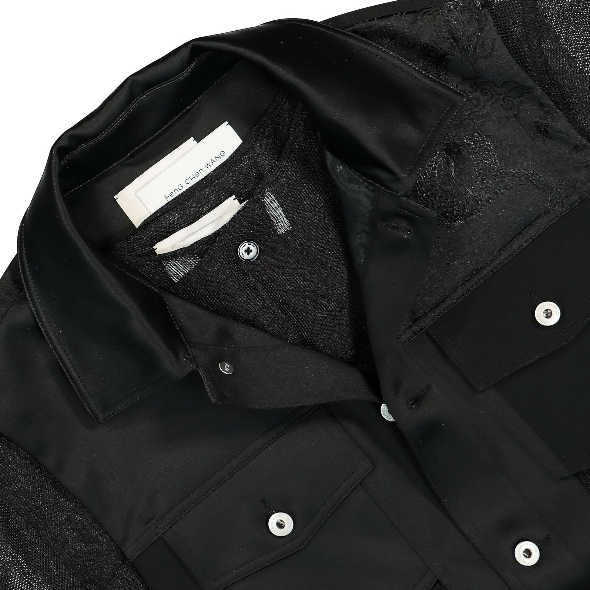 Feng Chen Wang 2 in 1 Cut Out Jacket With Dragon Jacquard Black Detail view 4 | Gate