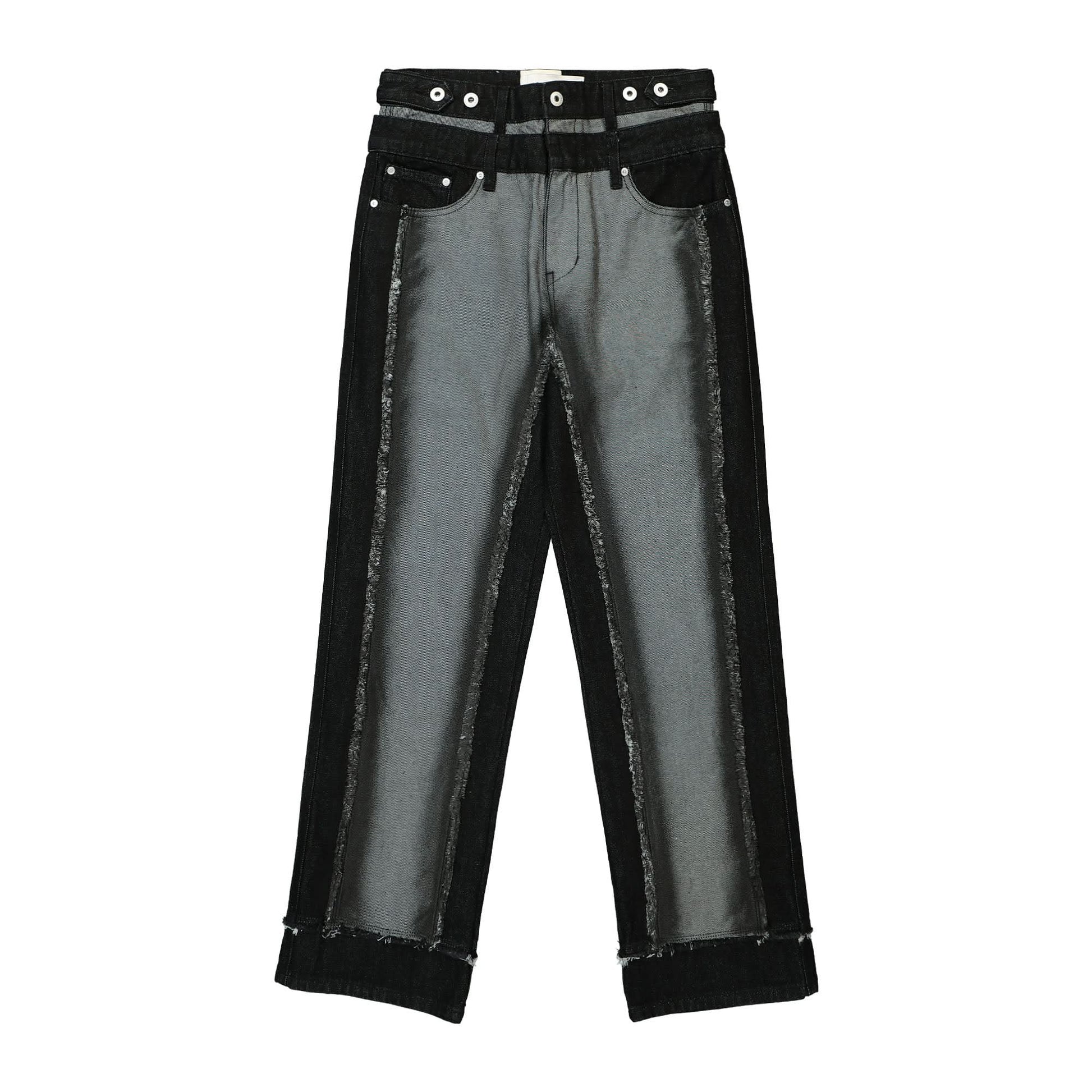 Feng Chen Wang Raw Edge Patchwork Trousers Black,Grey Detail view 1 | Gate