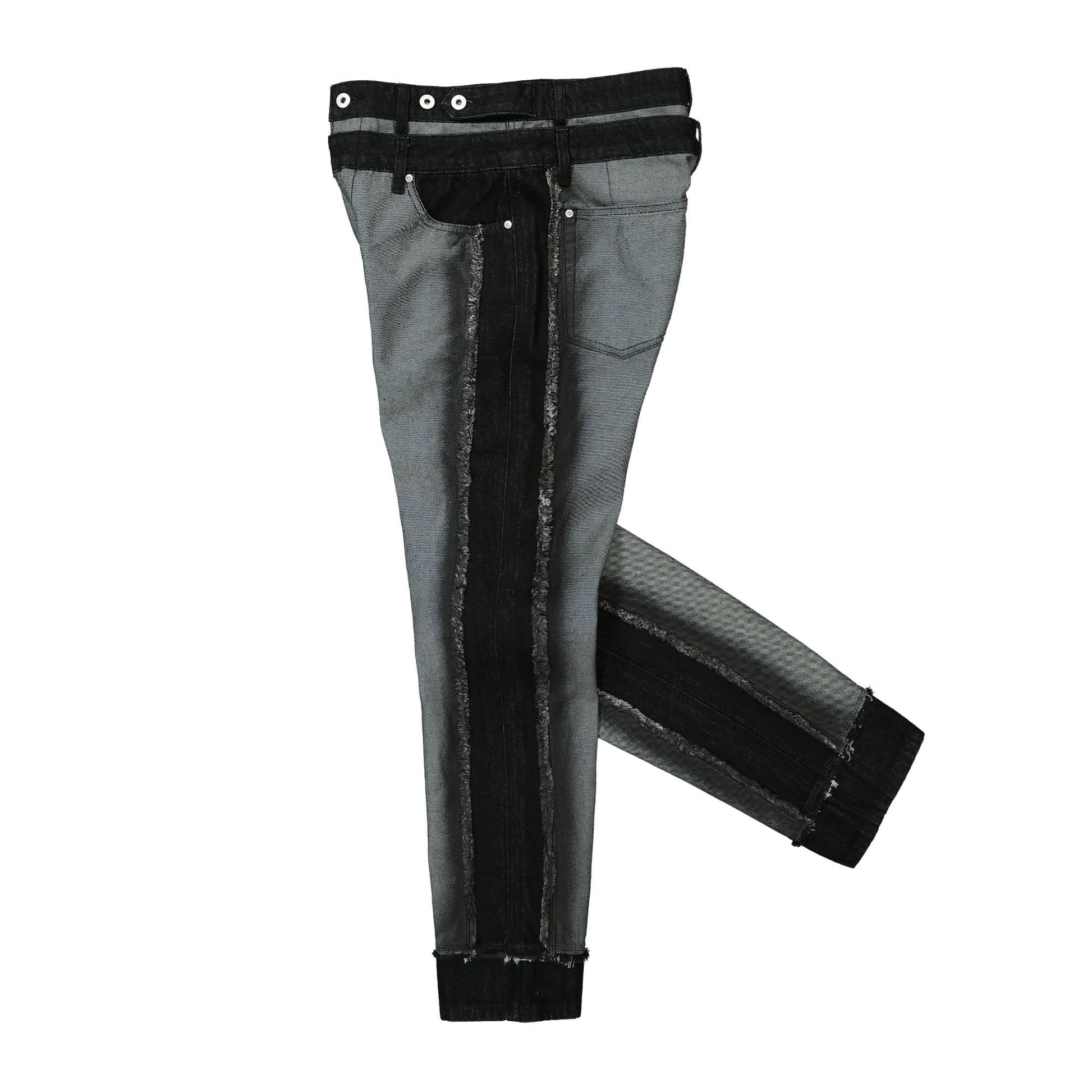 Feng Chen Wang Raw Edge Patchwork Trousers Black,Grey Detail view 3 | Gate