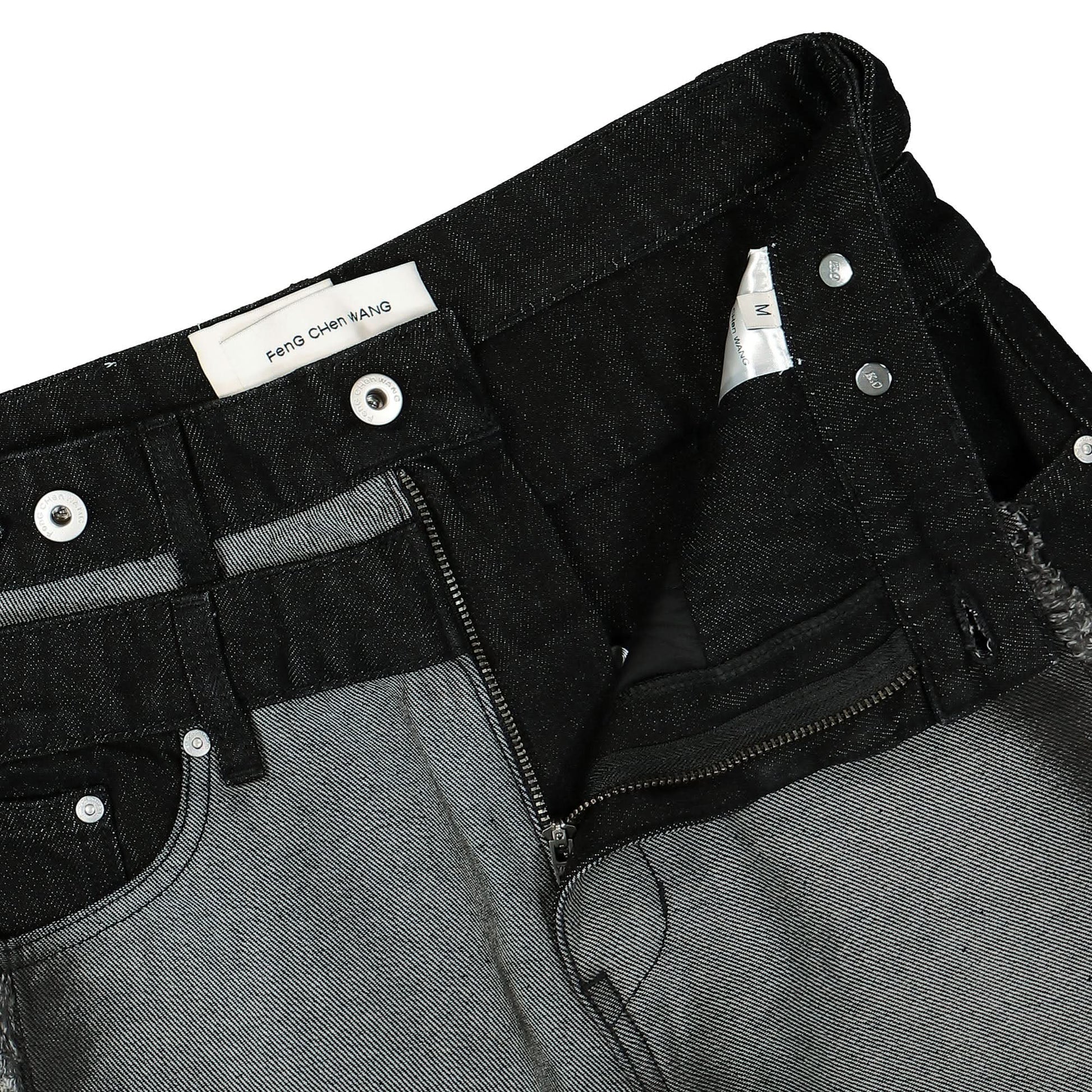 Feng Chen Wang Raw Edge Patchwork Trousers Black,Grey Detail view 4 | Gate