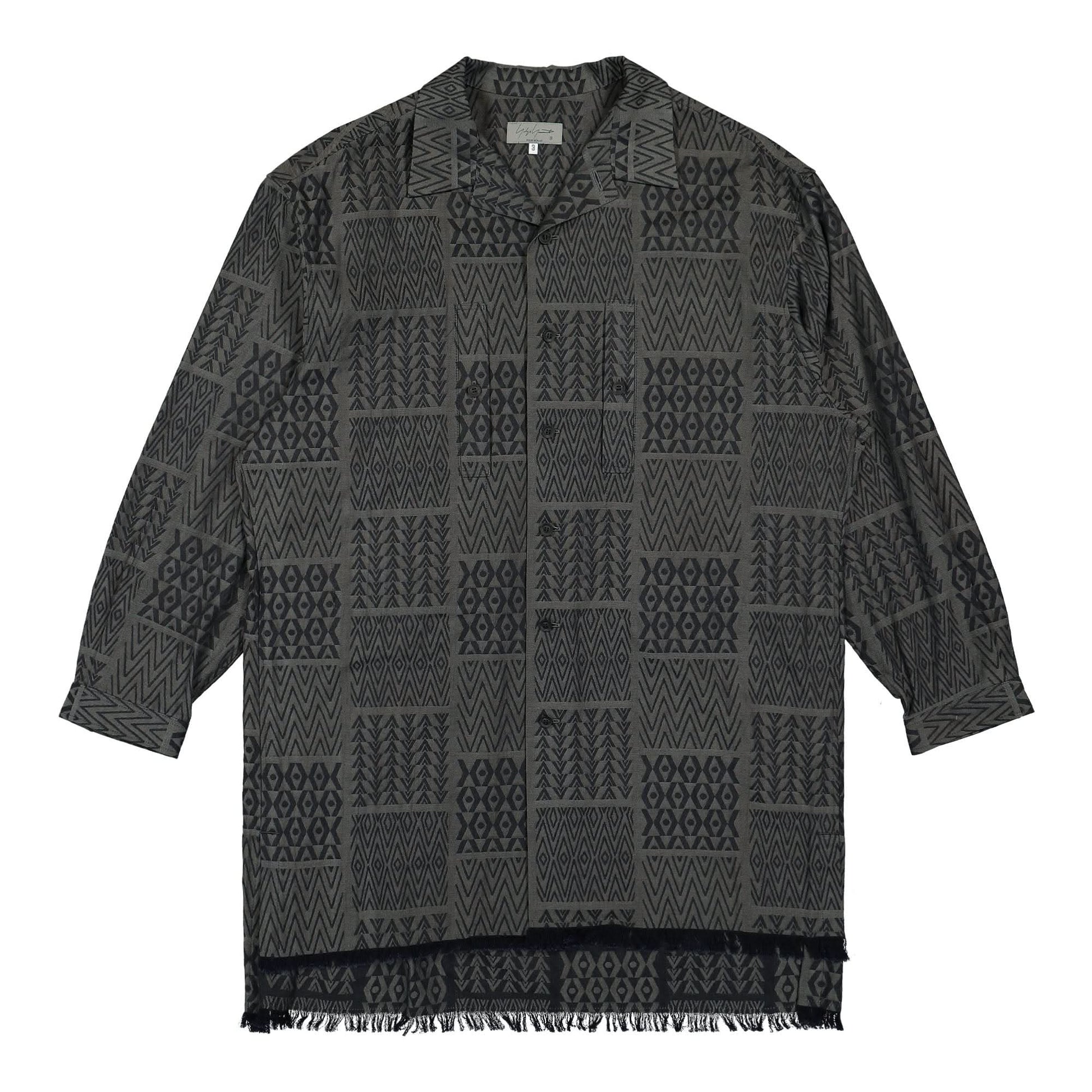 Yohji Yamamoto Homme Open Collar Pattern Shirt Green Detail view 1 | Gate
