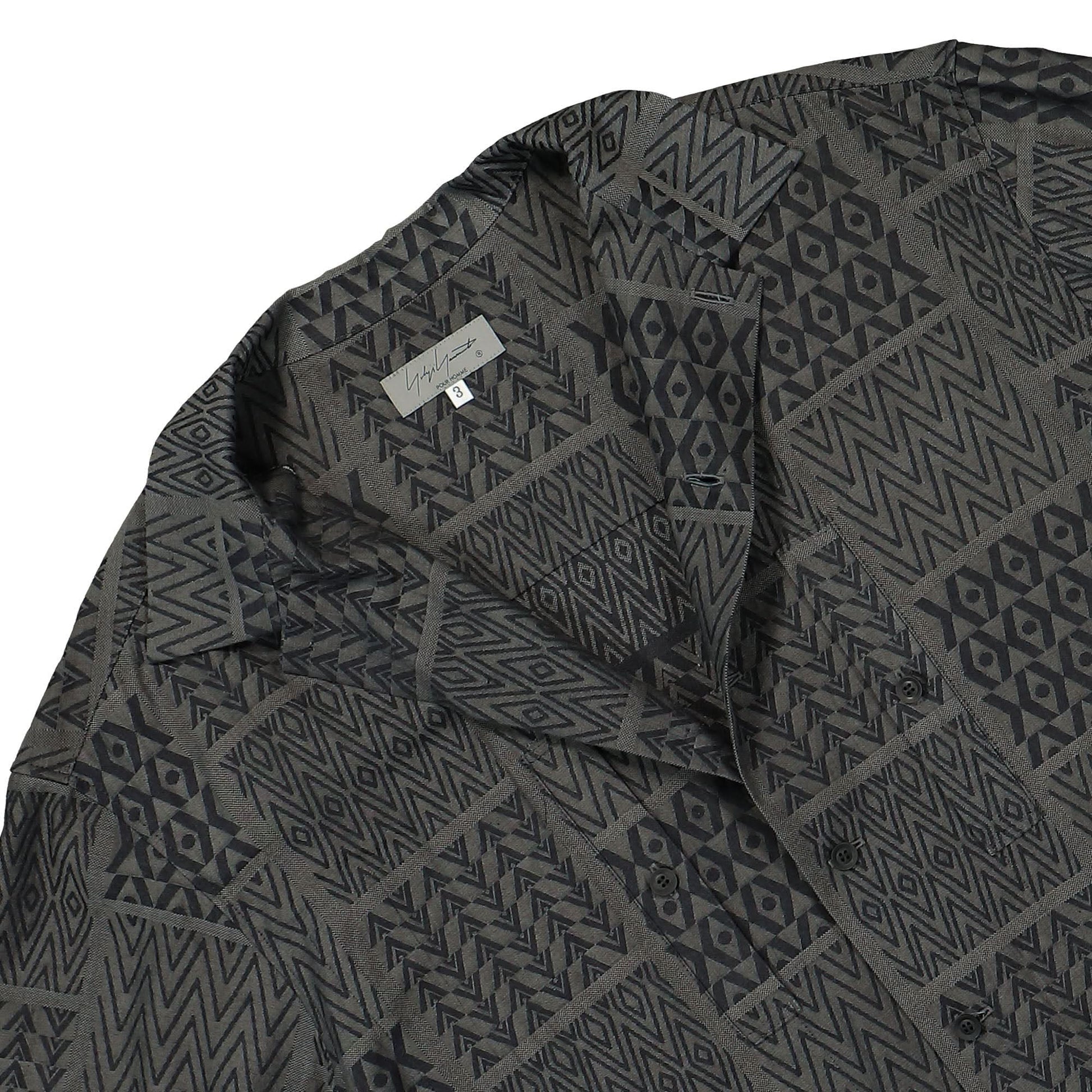 Yohji Yamamoto Homme Open Collar Pattern Shirt Green Detail view 3 | Gate