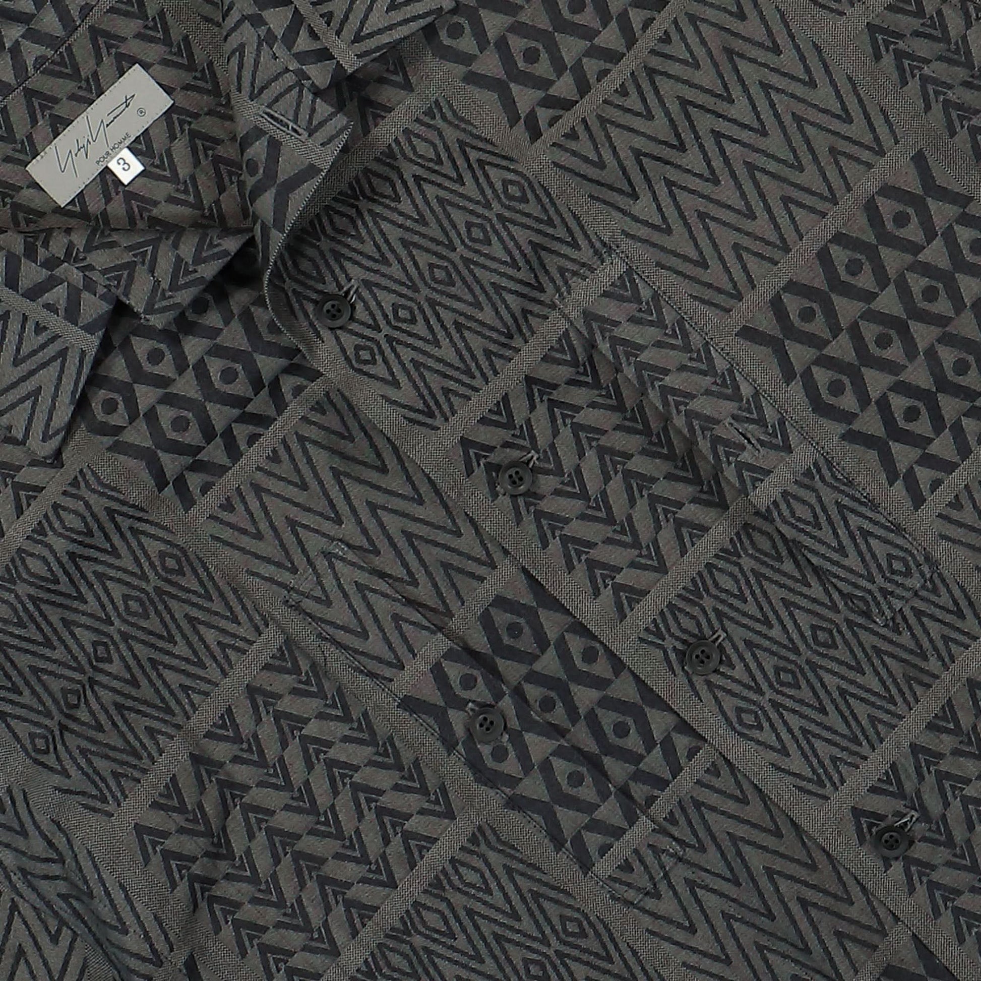 Yohji Yamamoto Homme Open Collar Pattern Shirt Green Detail view 5 | Gate