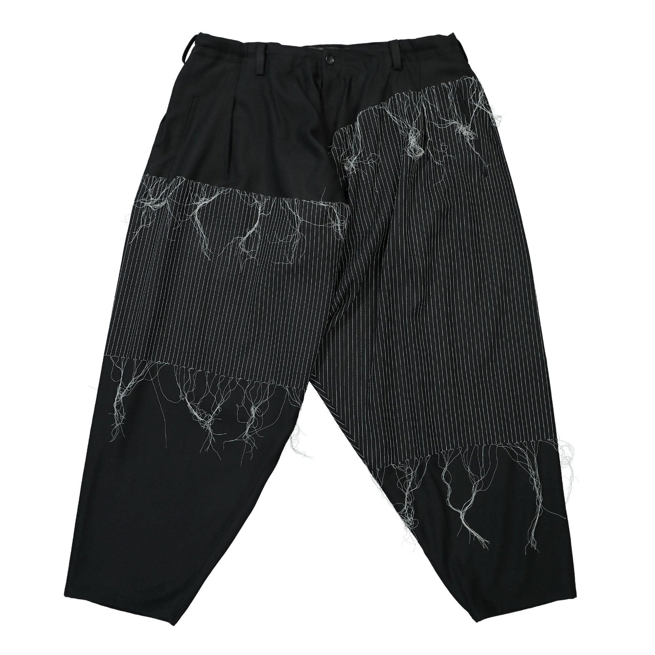 Yohji Yamamoto Homme O-ST Embroidery Draped Pants Black Detail view 1 | Gate