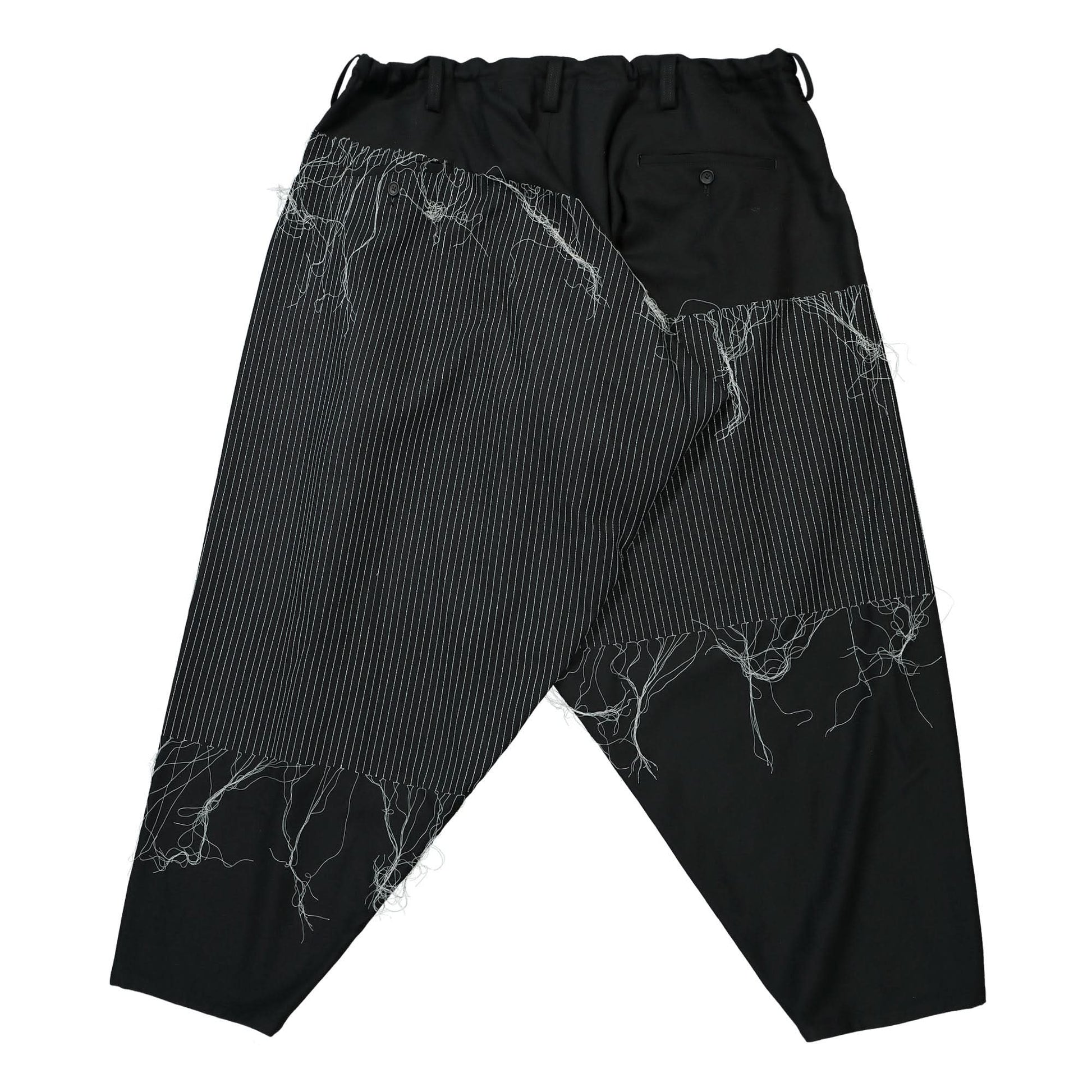 Yohji Yamamoto Homme O-ST Embroidery Draped Pants Black Detail view 2 | Gate