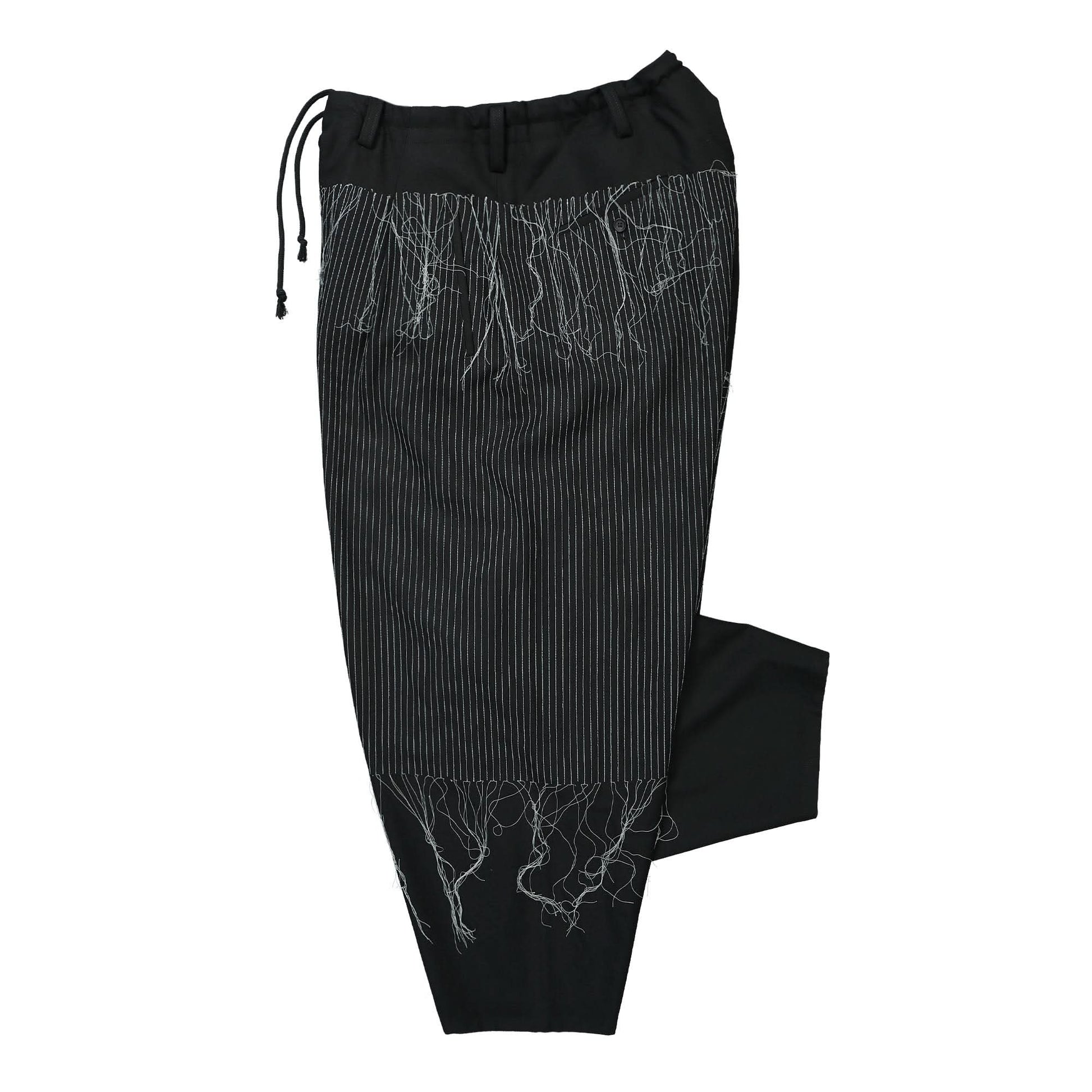 Yohji Yamamoto Homme O-ST Embroidery Draped Pants Black Detail view 3 | Gate