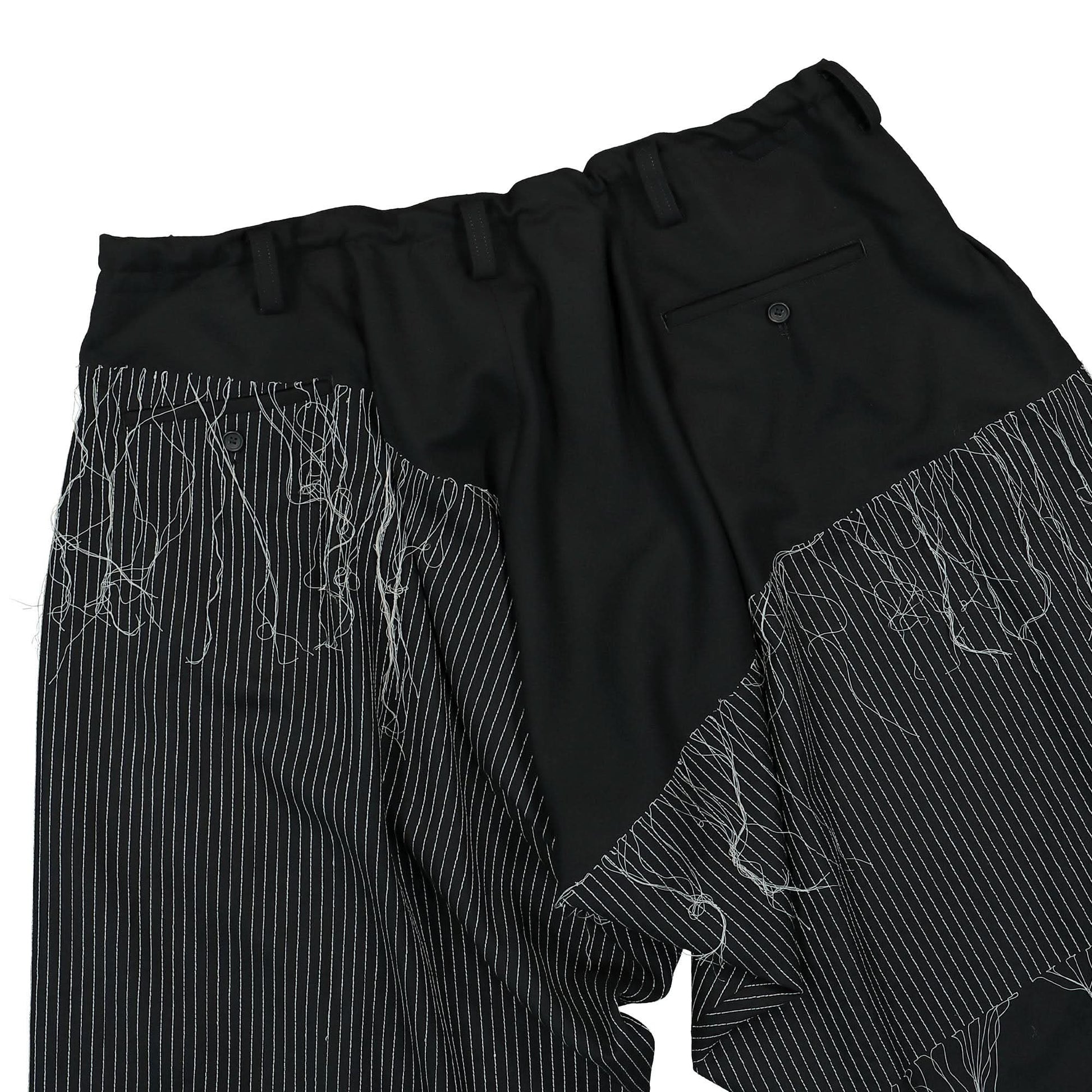 Yohji Yamamoto Homme O-ST Embroidery Draped Pants Black Detail view 5 | Gate