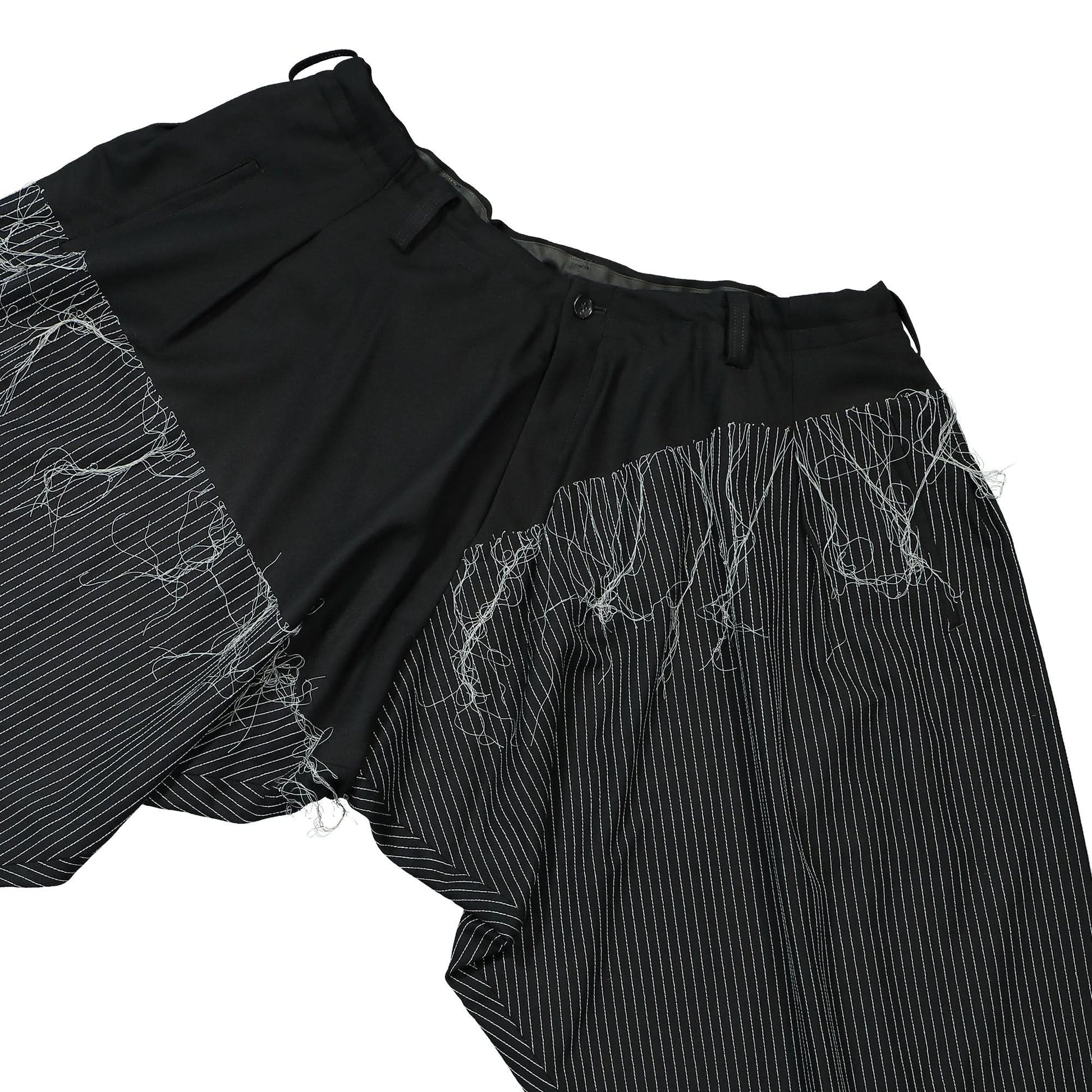 Yohji Yamamoto Homme O-ST Embroidery Draped Pants Black Detail view 6 | Gate