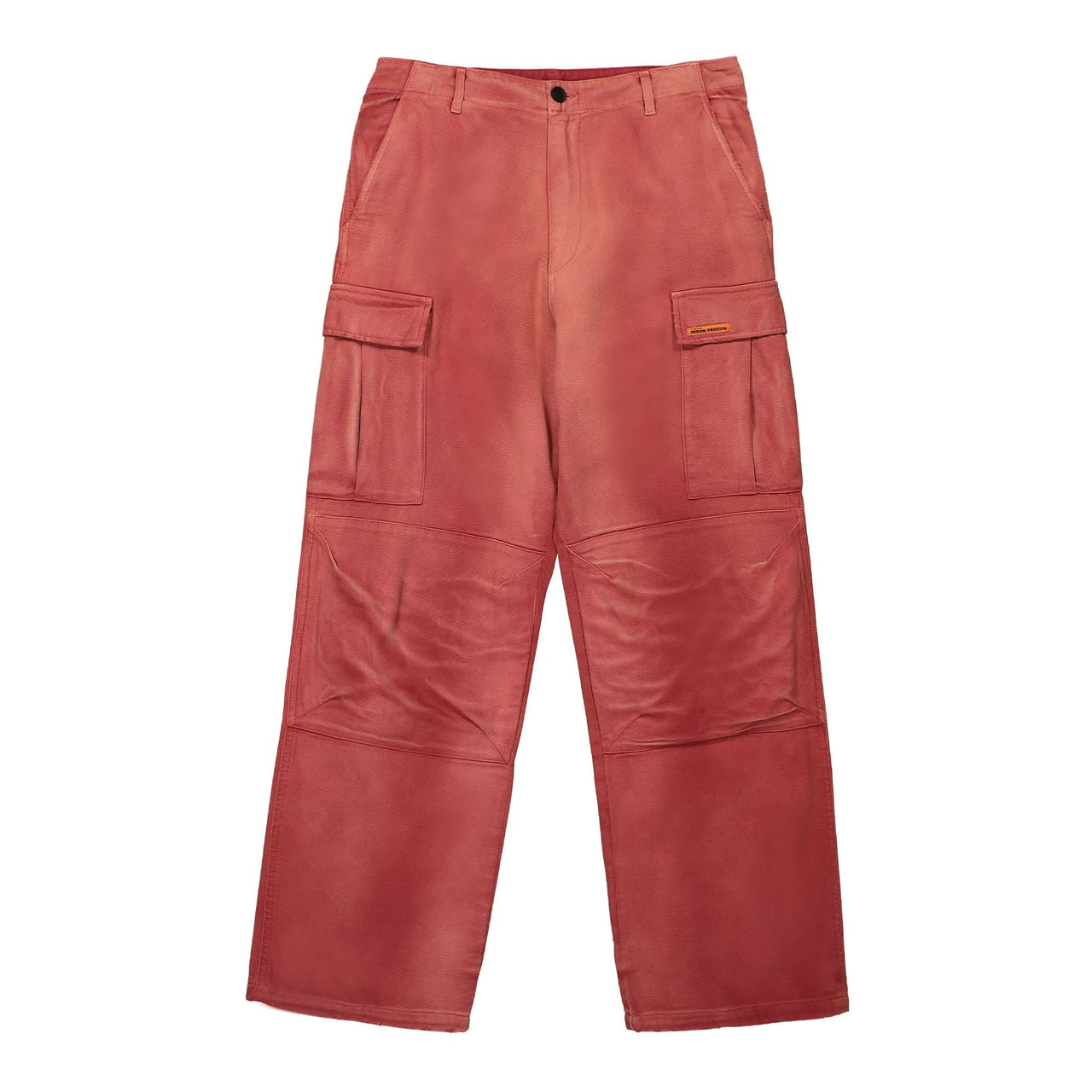 Heron Preston Distressed Canvas Cargo Pants Red Detail view 1 | Gate