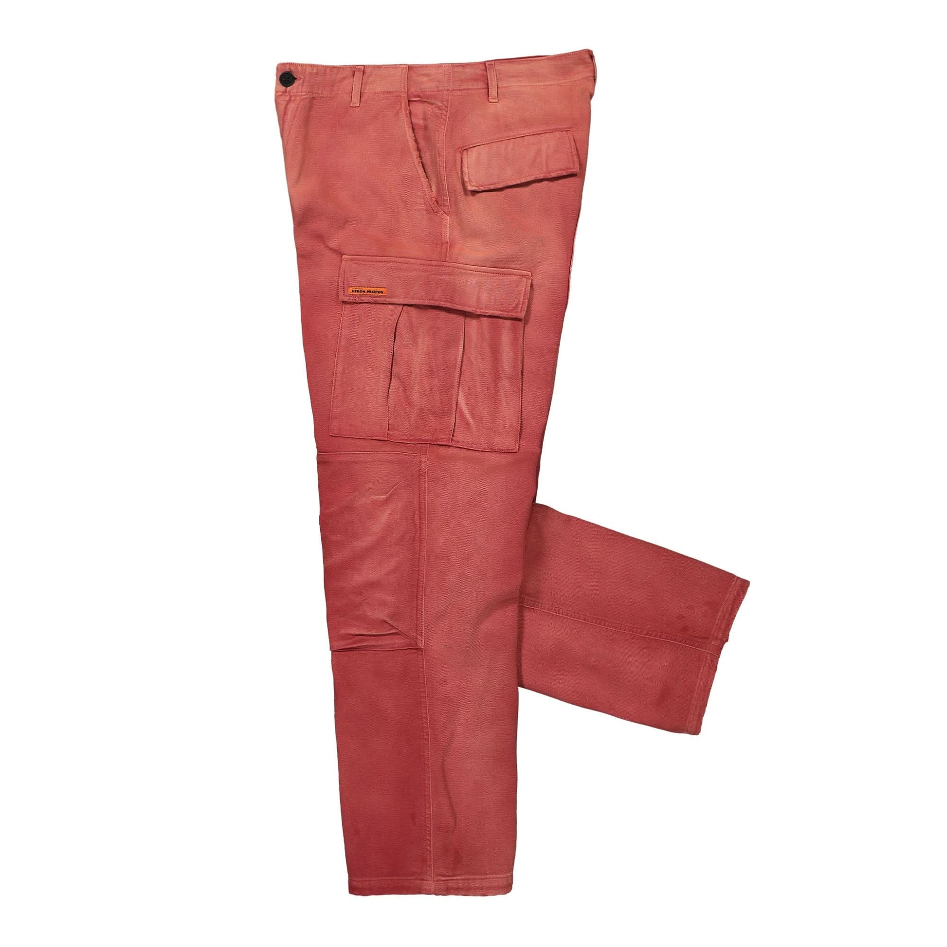 Heron Preston Distressed Canvas Cargo Pants Red Detail view 3 | Gate