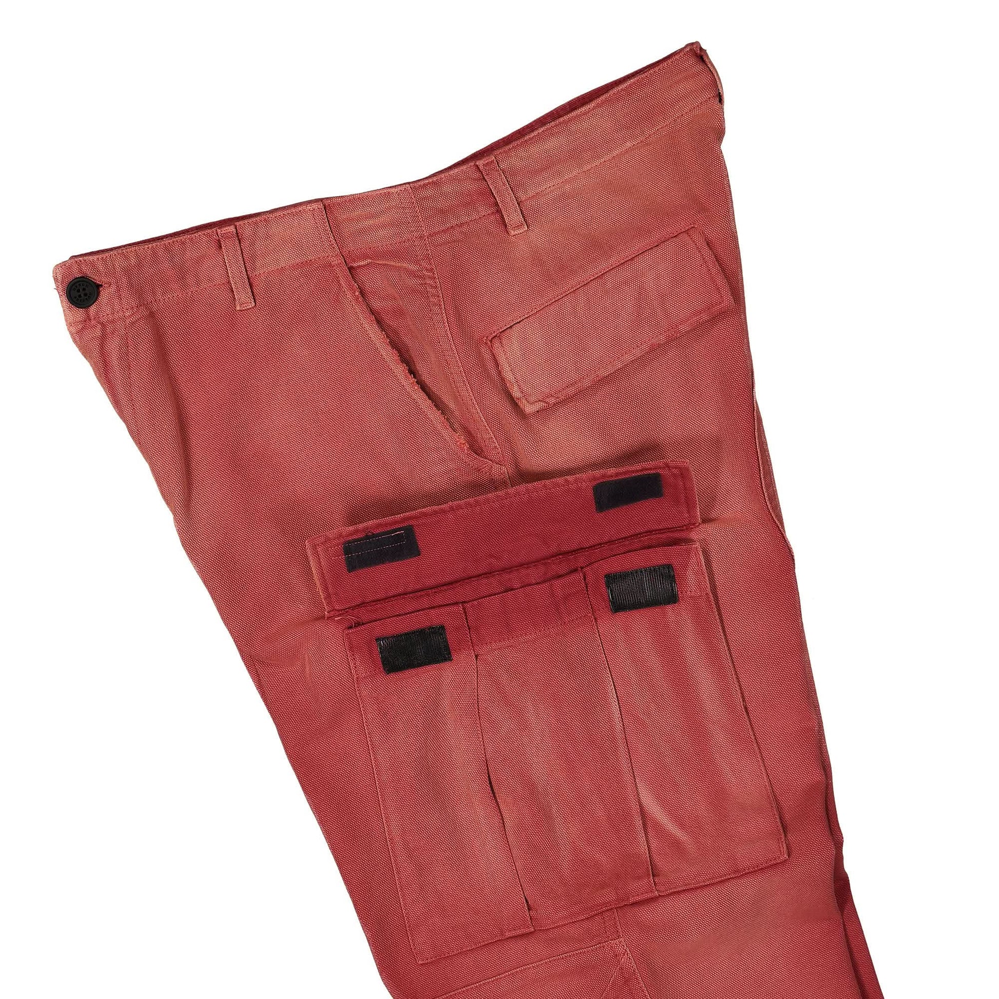 Heron Preston Distressed Canvas Cargo Pants Red Detail view 6 | Gate