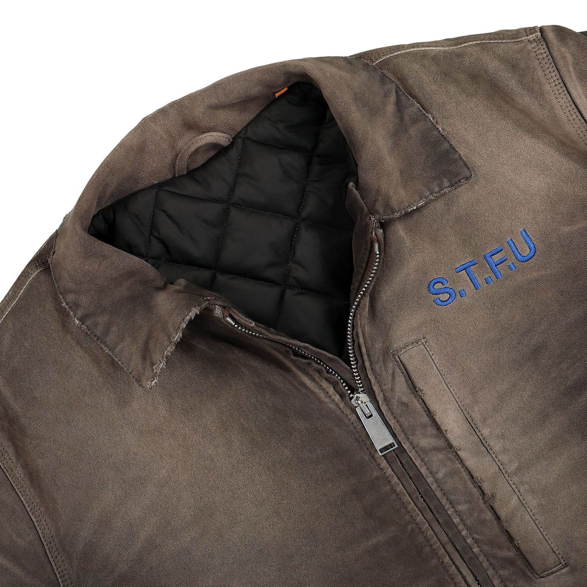 Heron Preston STFU Distressed Canvas Jacket Brown Detail view 3 | Gate